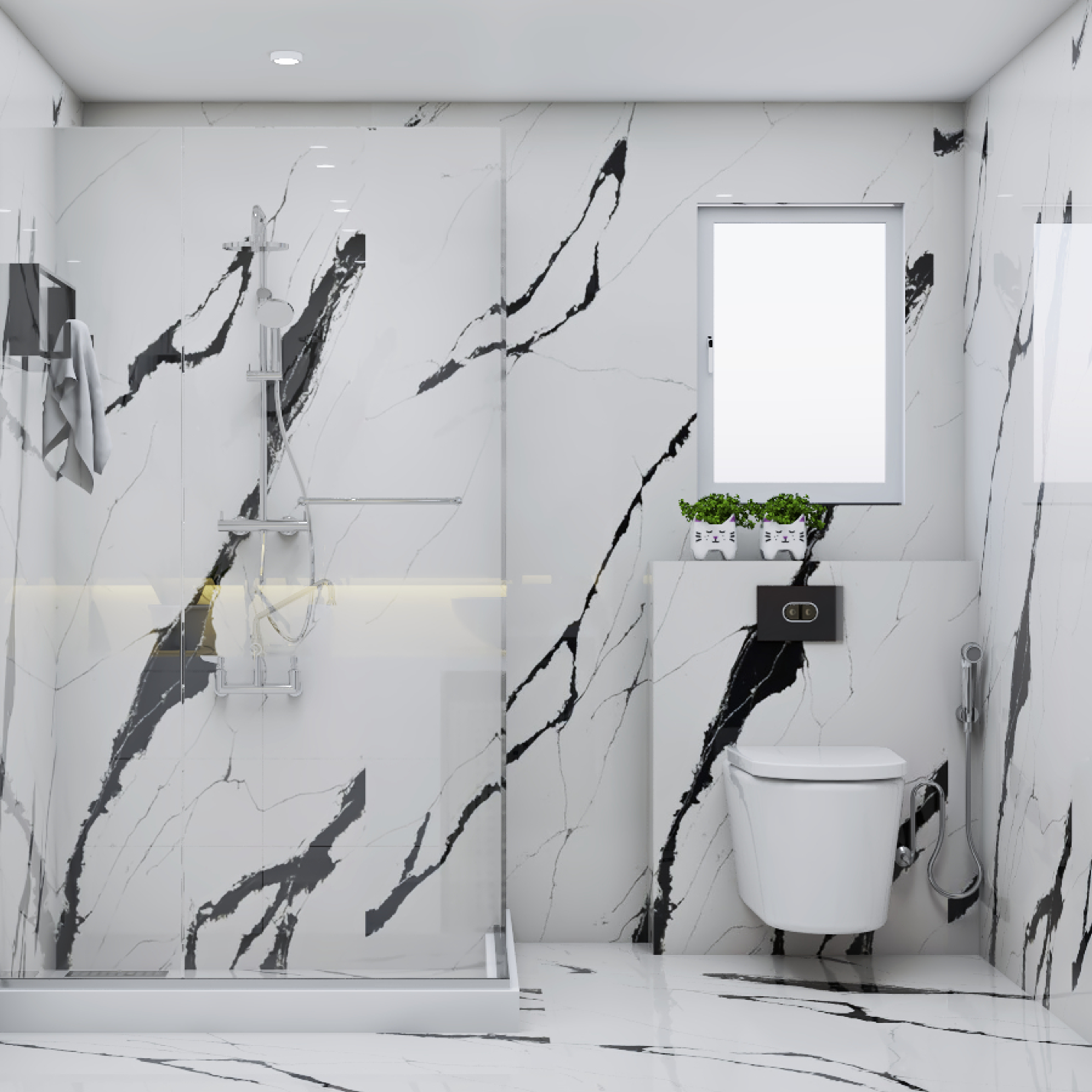 White & Black Themed Bathroom Design - Livspace