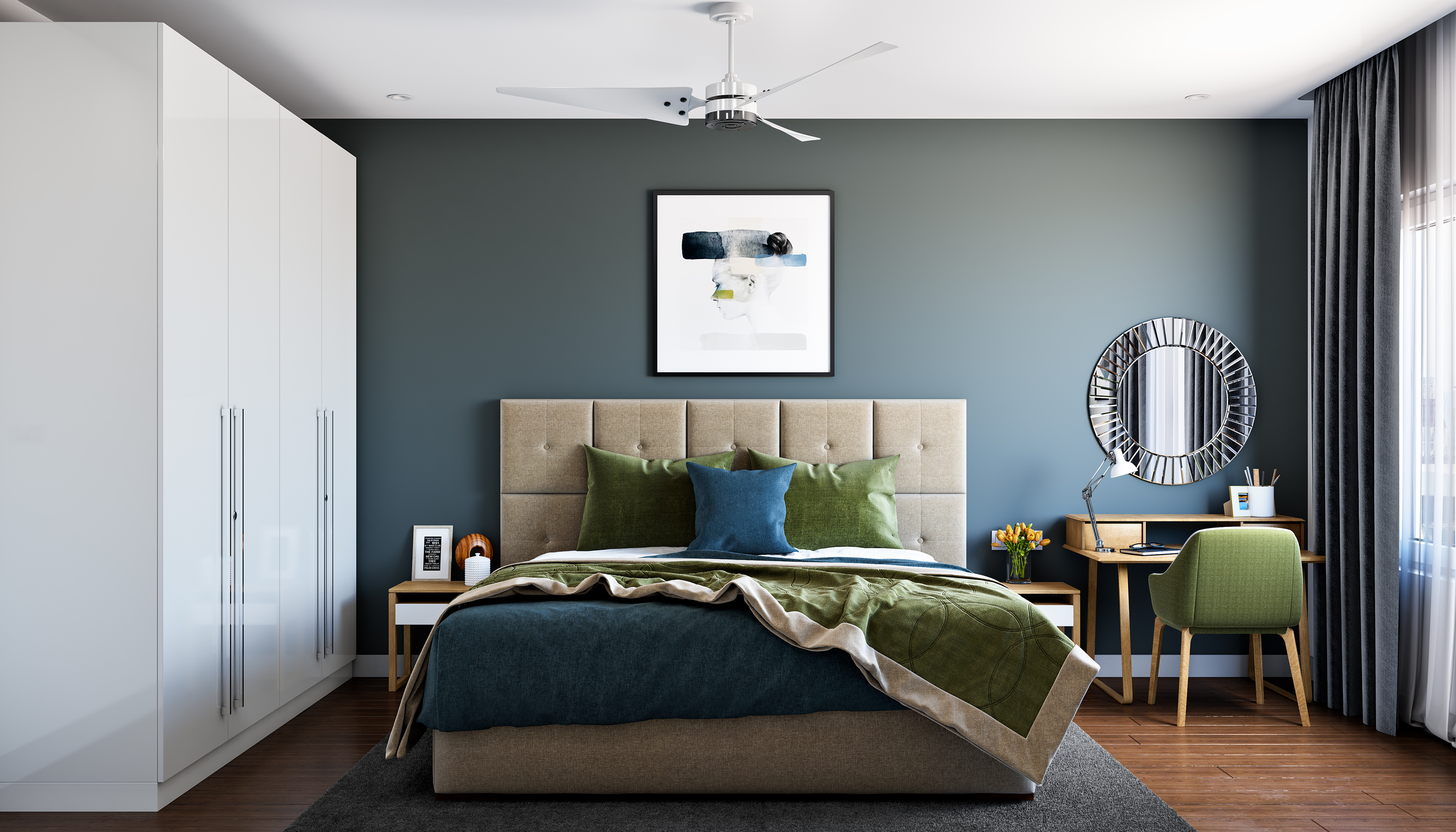 Modern Styled Compact Convenient Master Bedroom