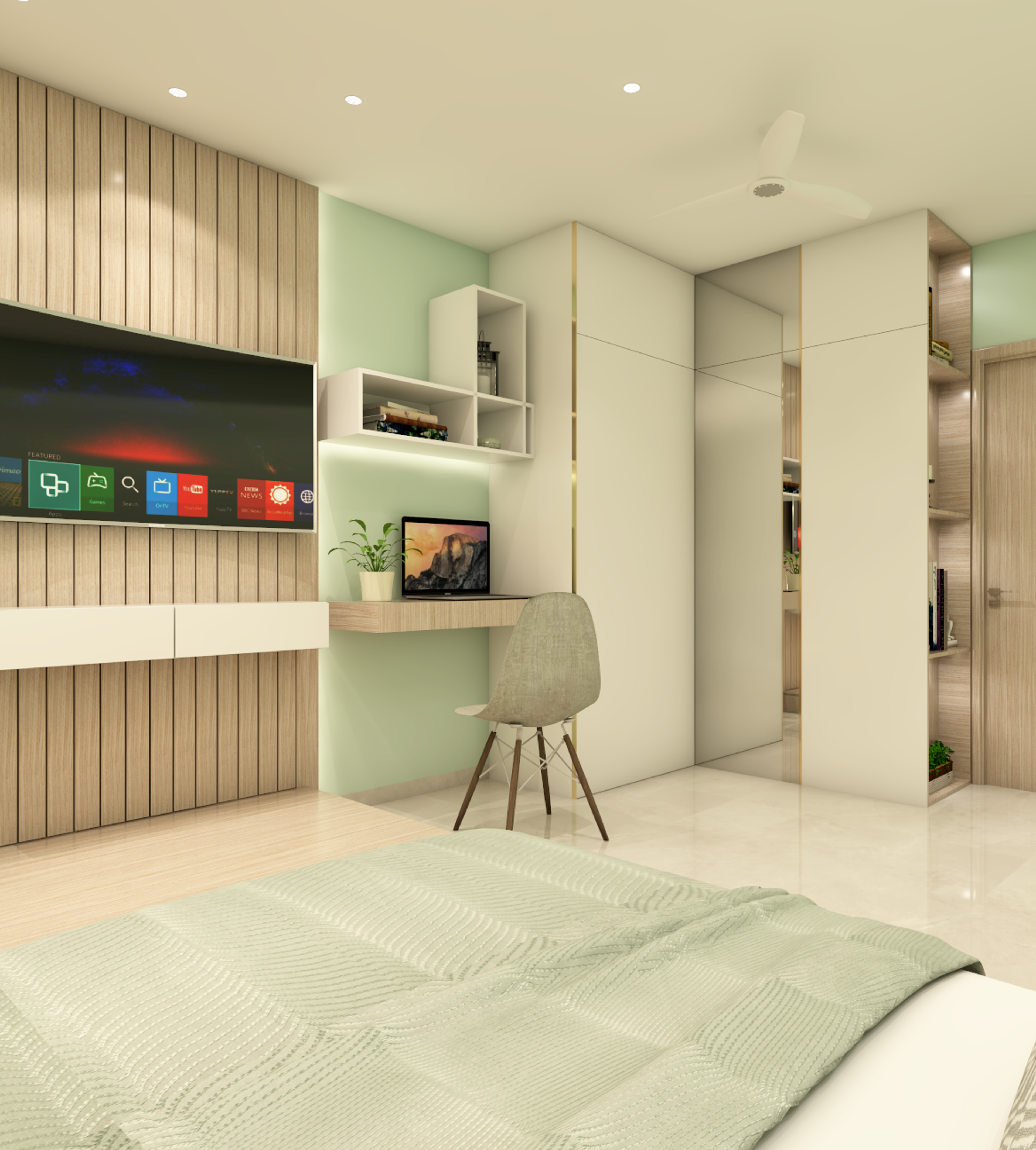 Convenient Minimal Master Bedroom - Livspace