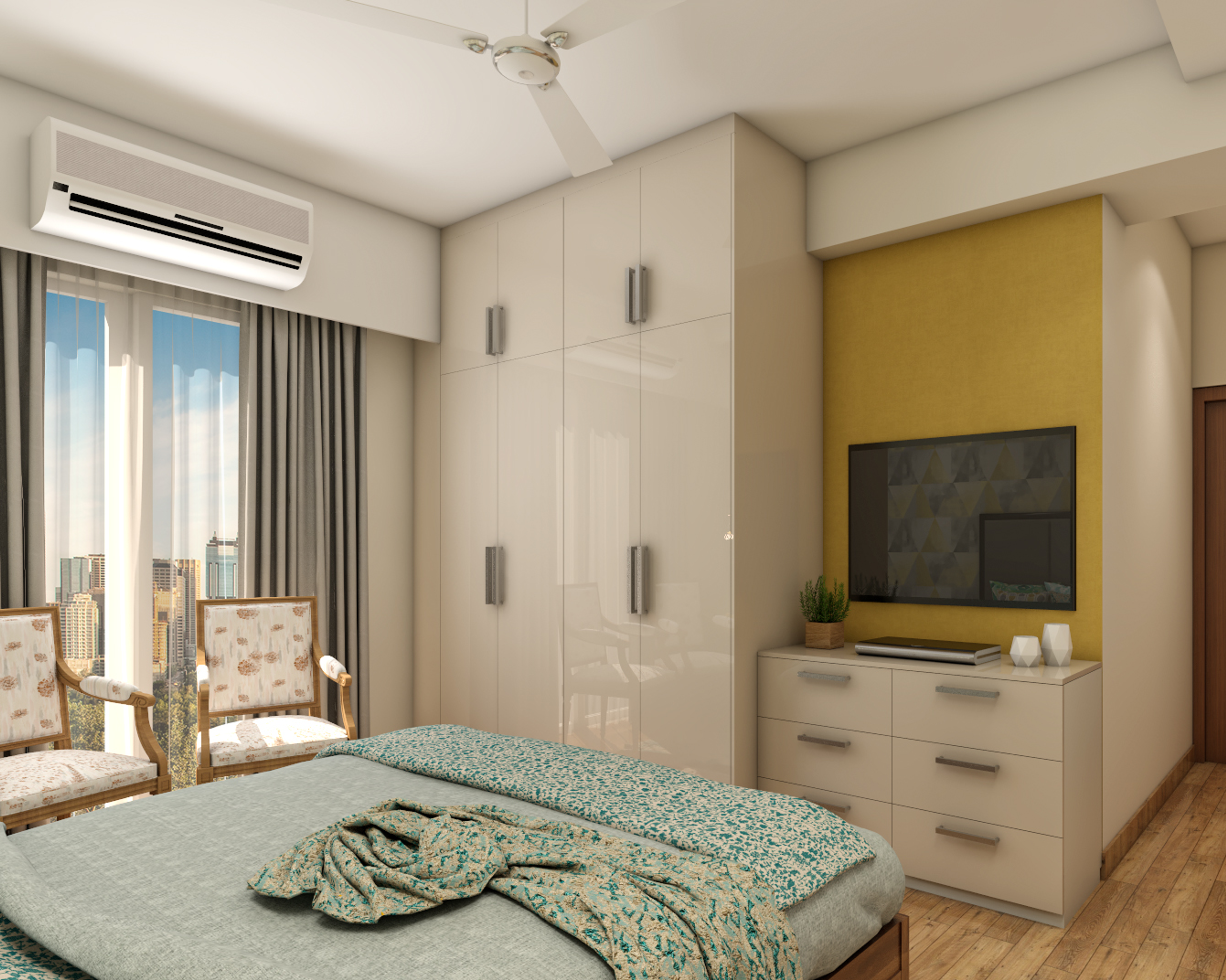 Compact Contemporary Themed Master Bedroom