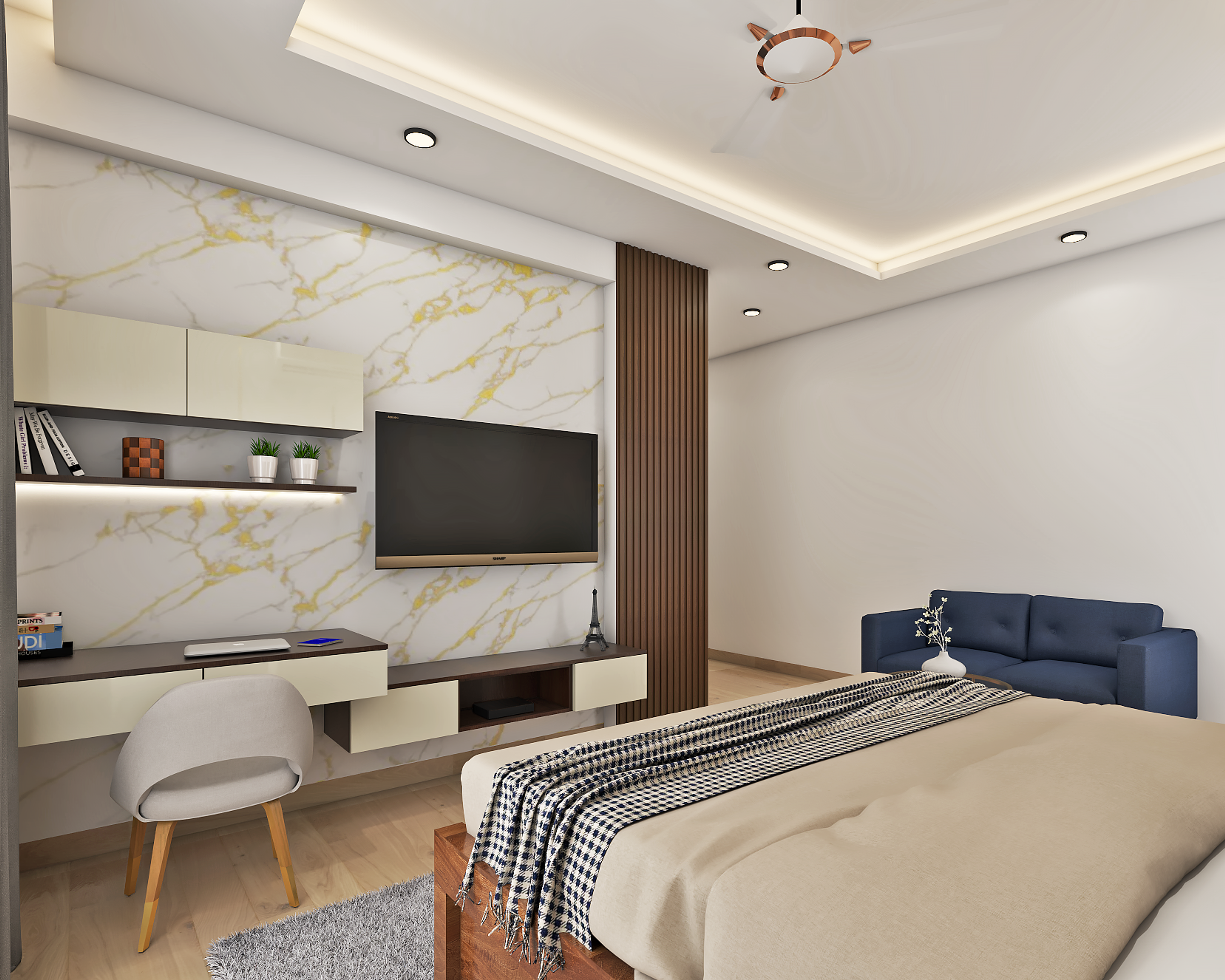 Contemporary Spacious Master Bedroom - Livspace