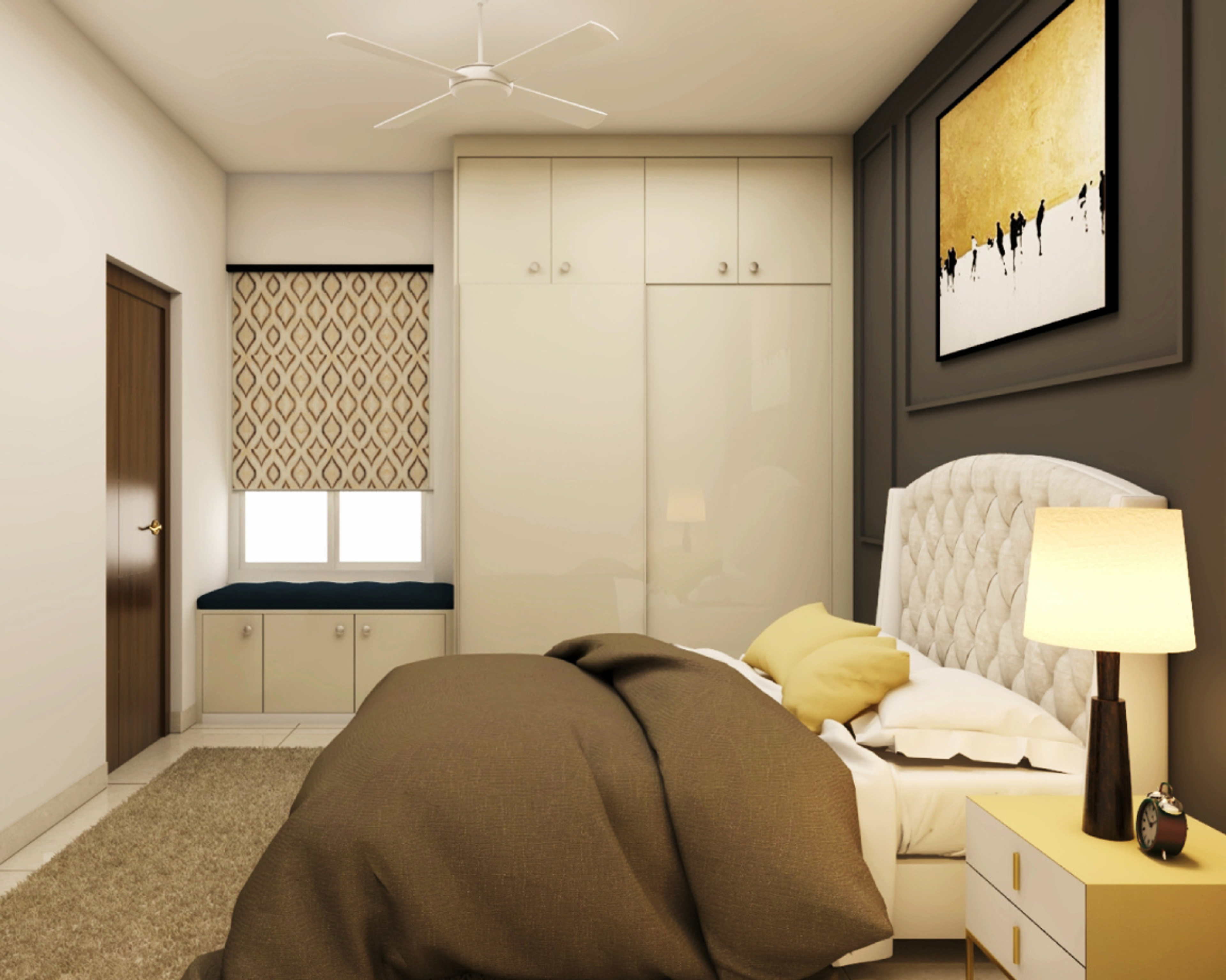 Minimal Themed Compact Master Bedroom - Livspace