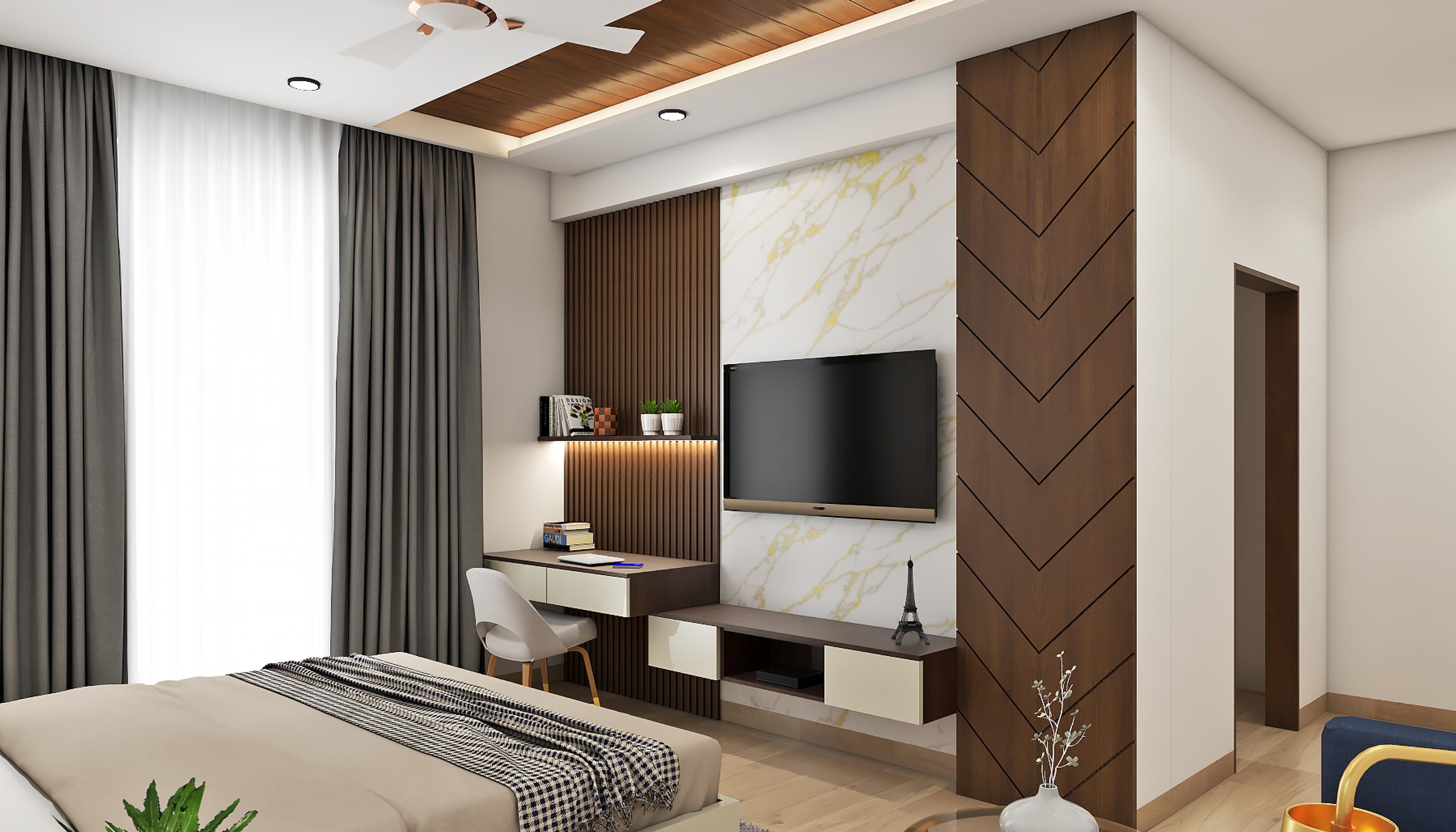 Contemporary Comfortable Master Bedroom - Livspace