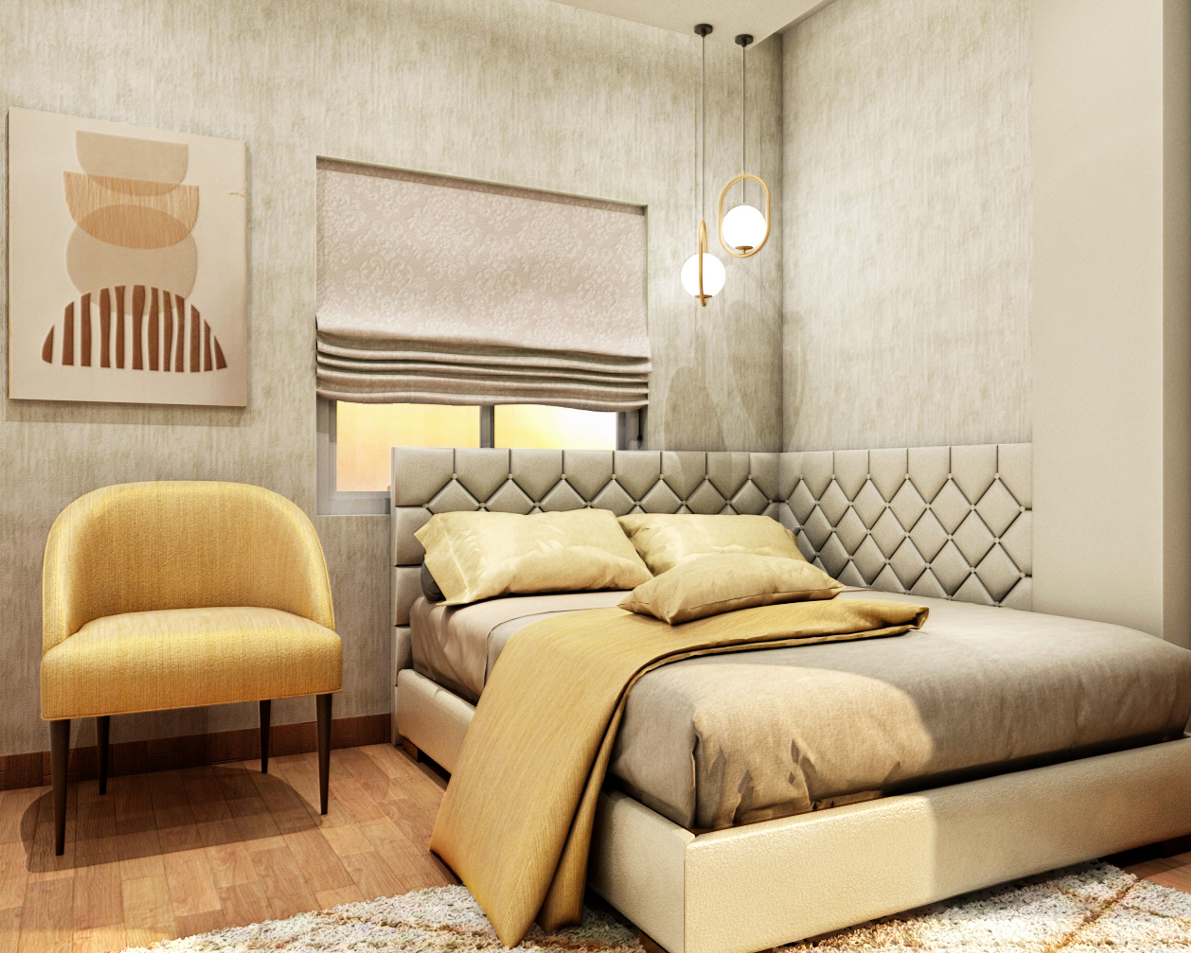 Glamorous Contemporary Compact Bedroom