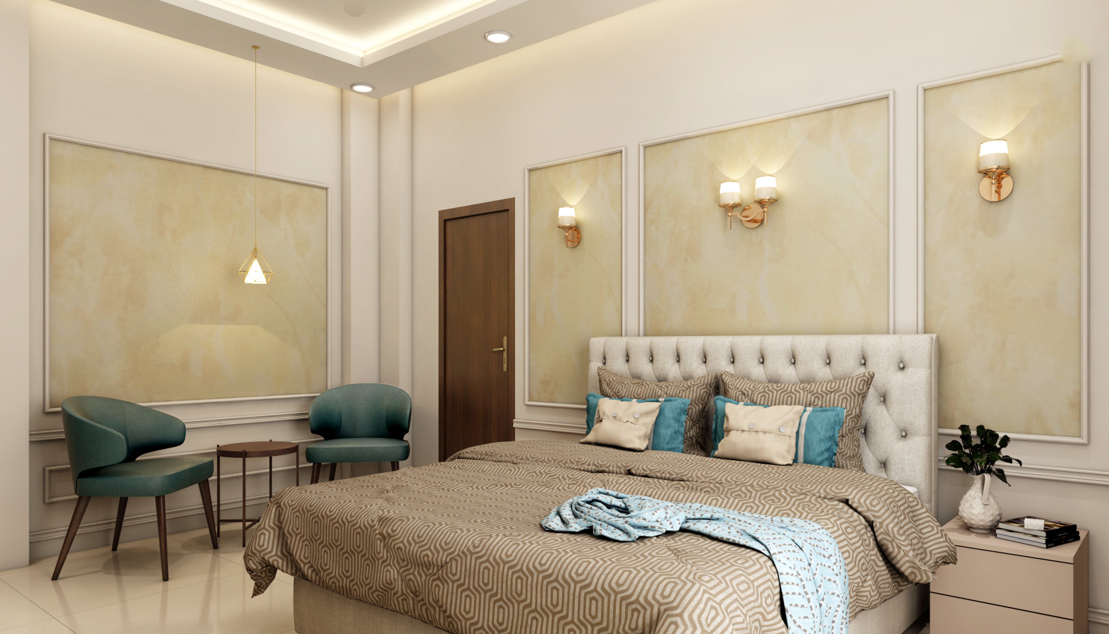 Classic Bedroom Design In Beige And White