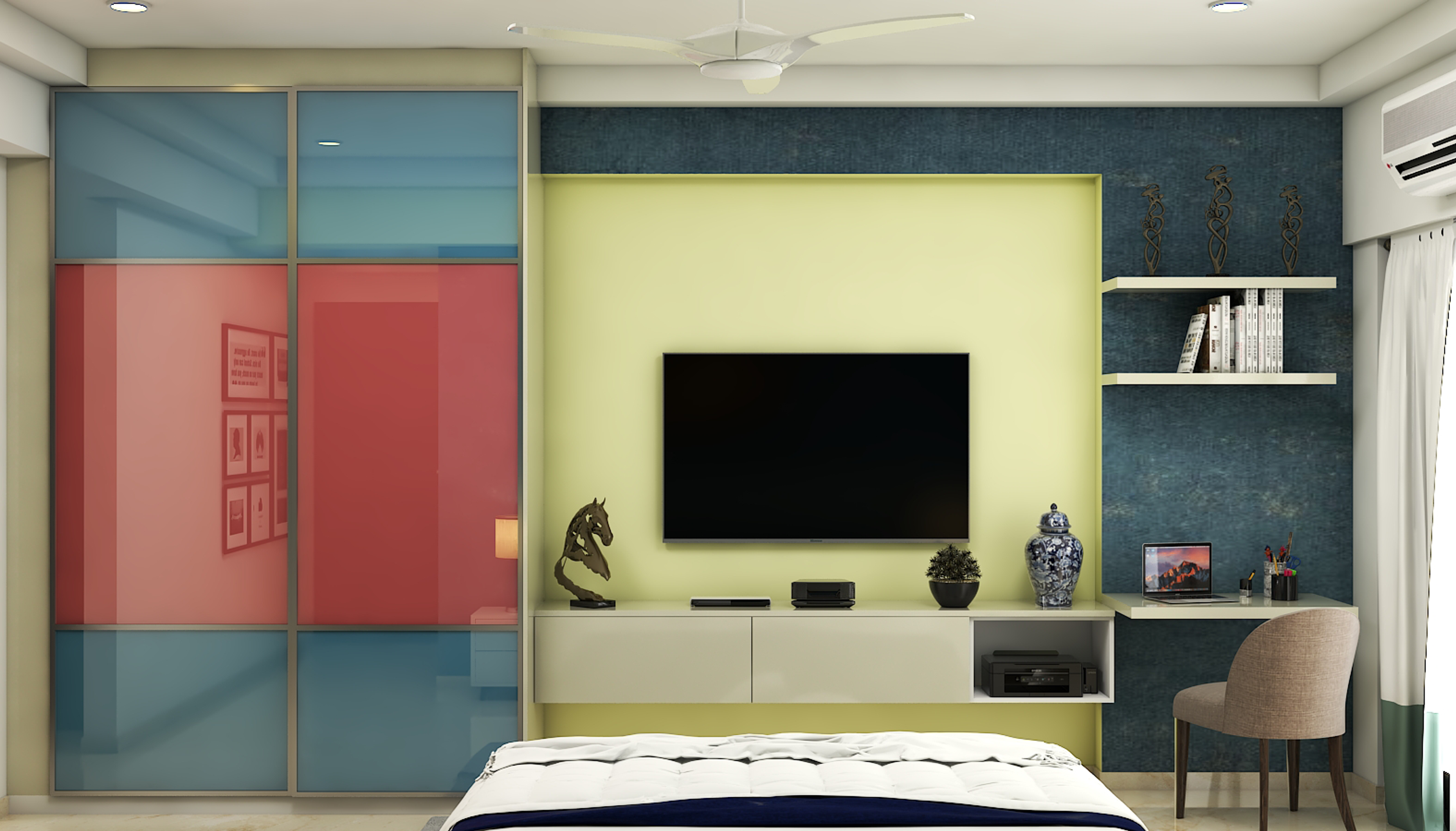 Modern Style Blue Tinted Master Bedroom - Livspace