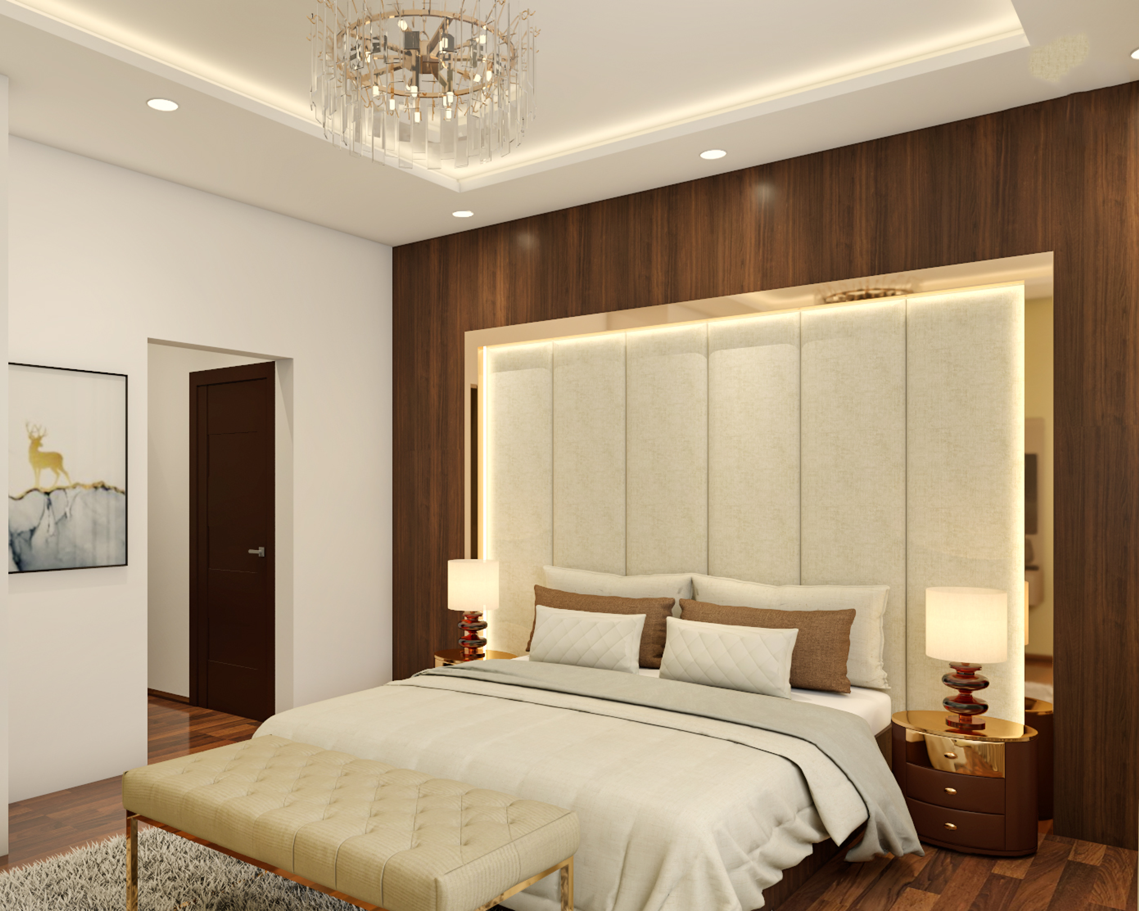 Modern Master Bedroom Design Long Tufted Accent Wall