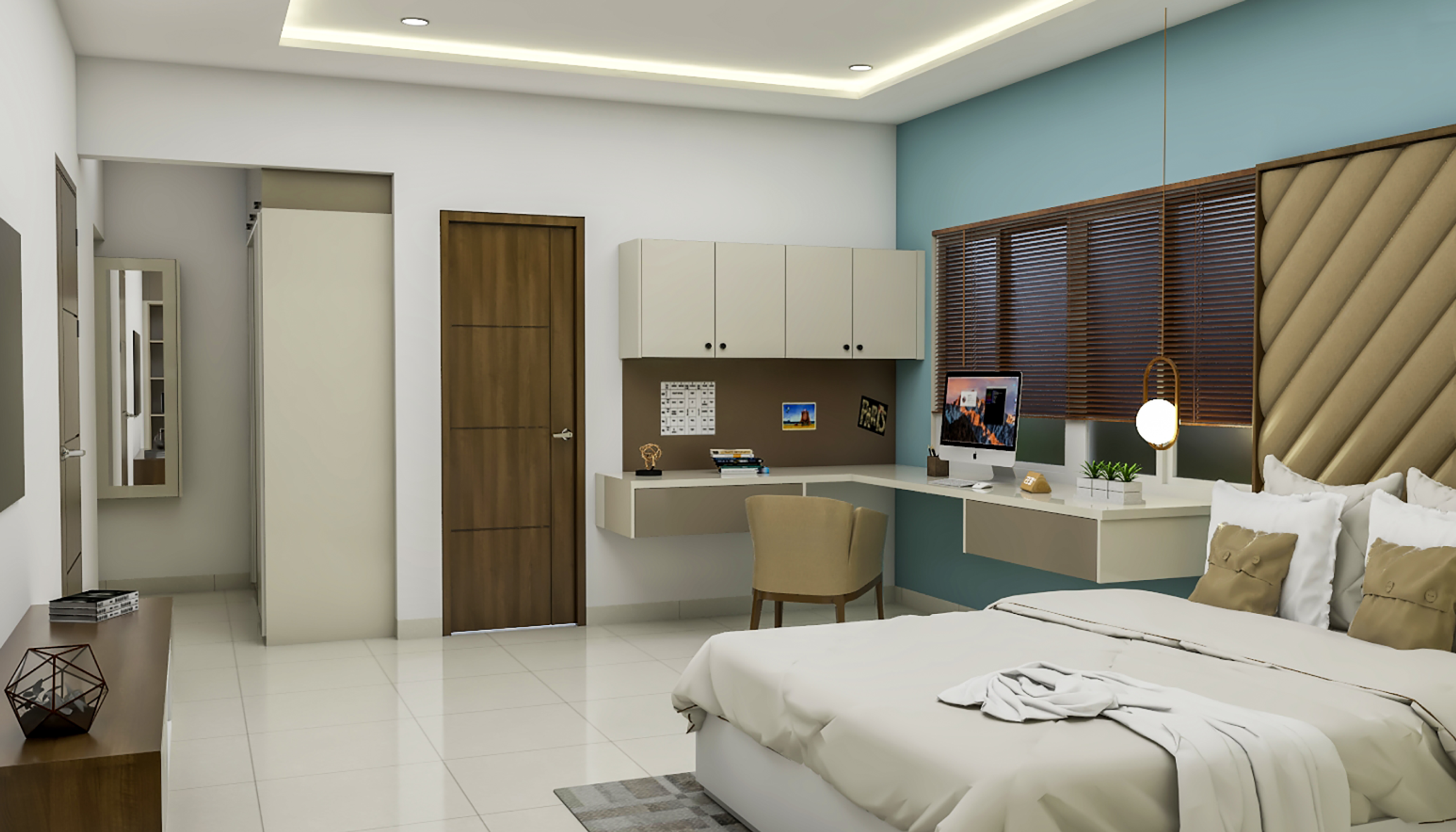 Modern Master Bedroom Design With Blue Wall Paint