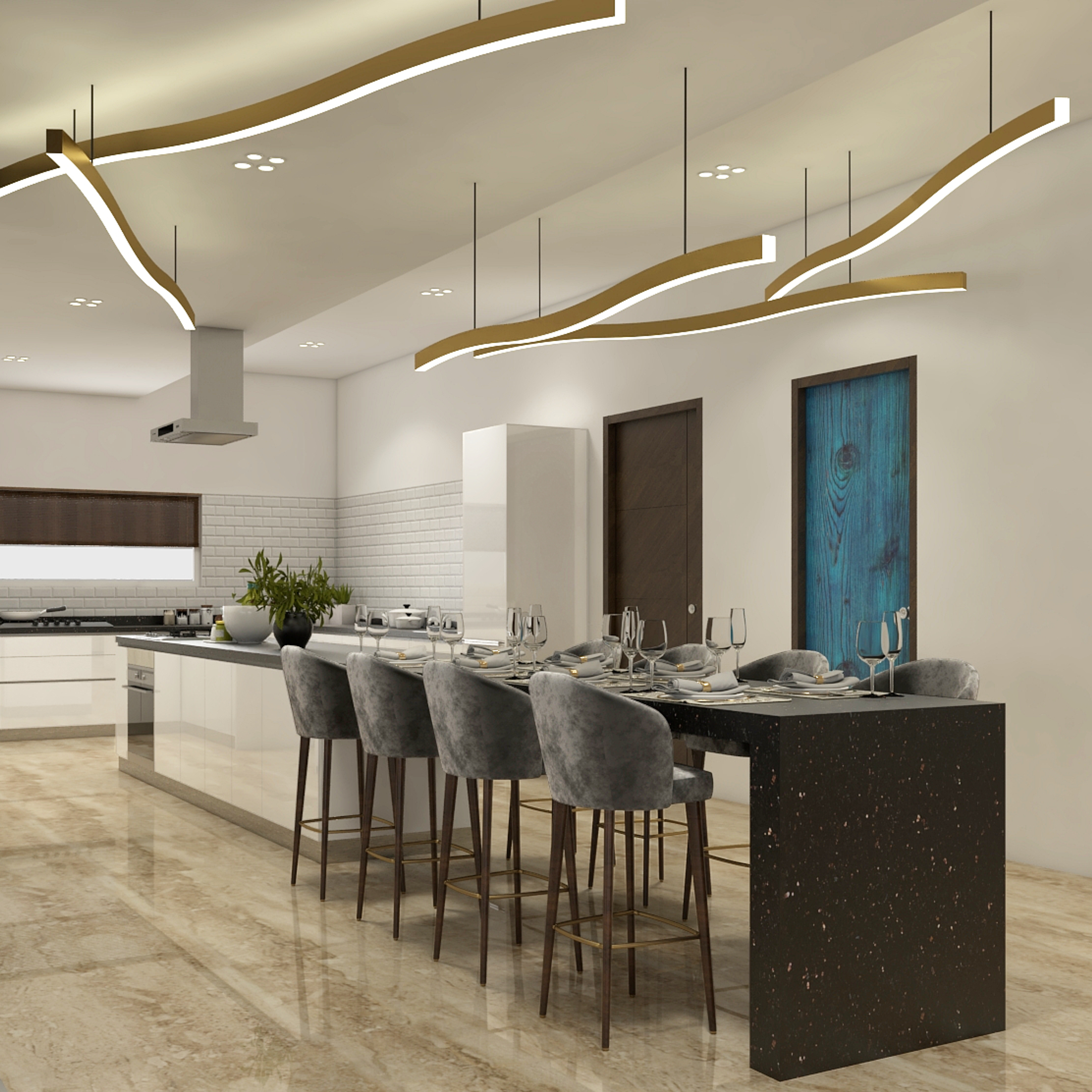 Vast Dining Room With Island Table