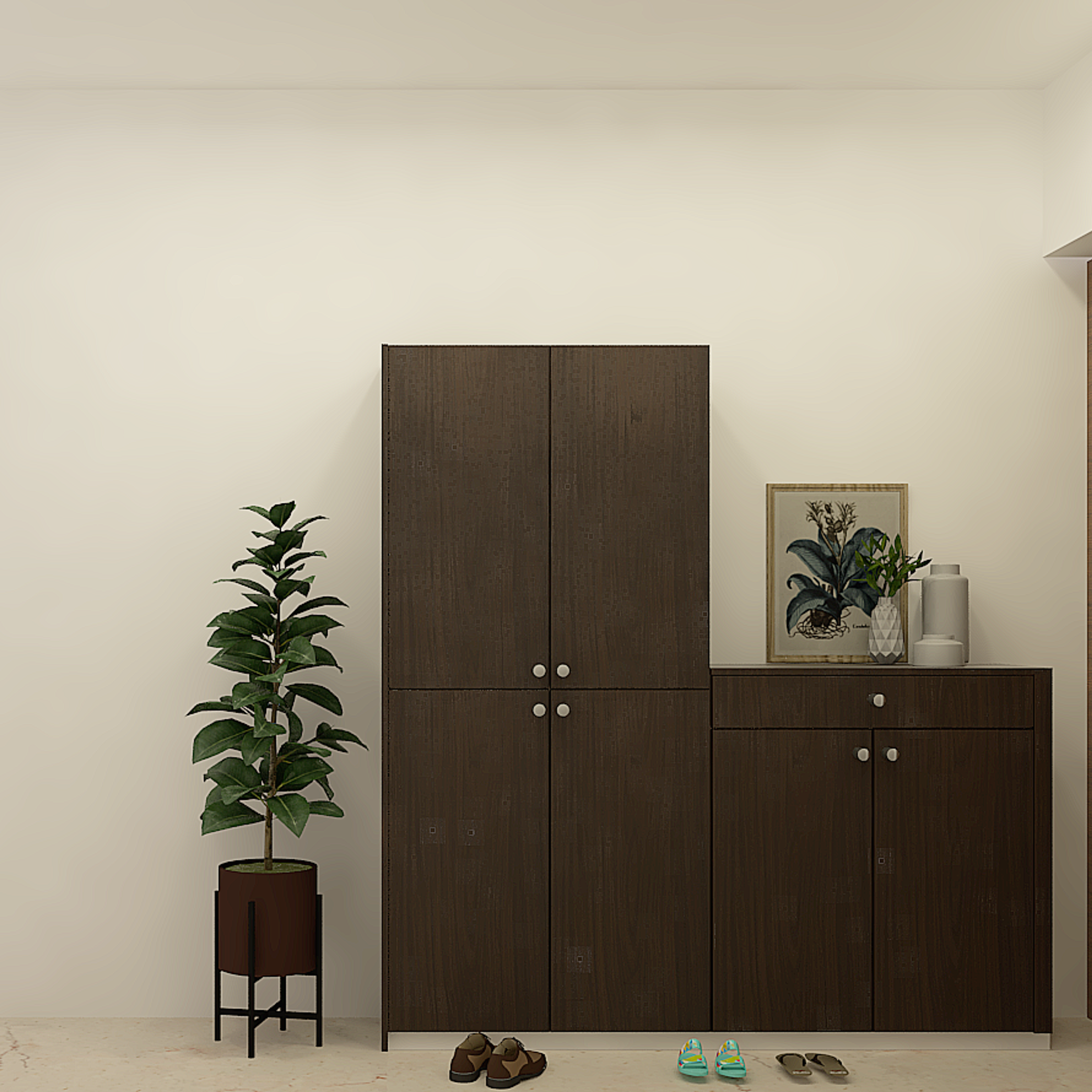 Simple Foyer Design With Dark Cabinet - Livspace