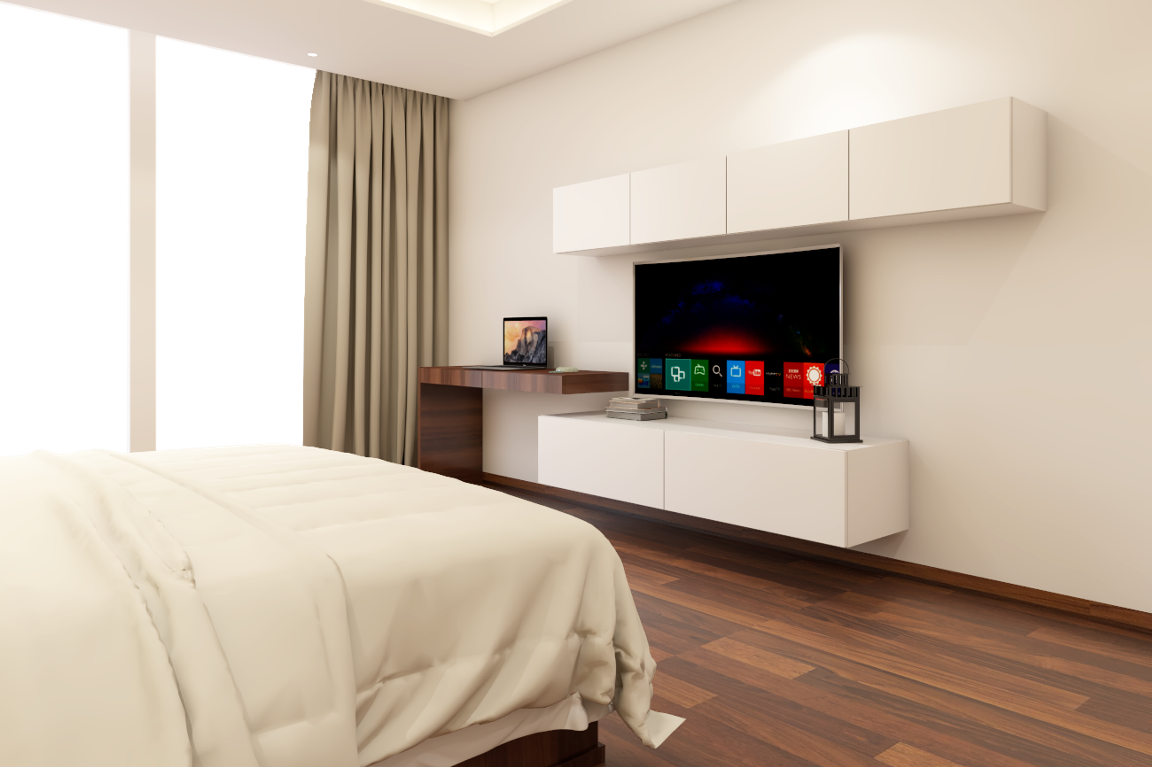 Traditional Vast Guest Room With Wooden Flooring - Livspace