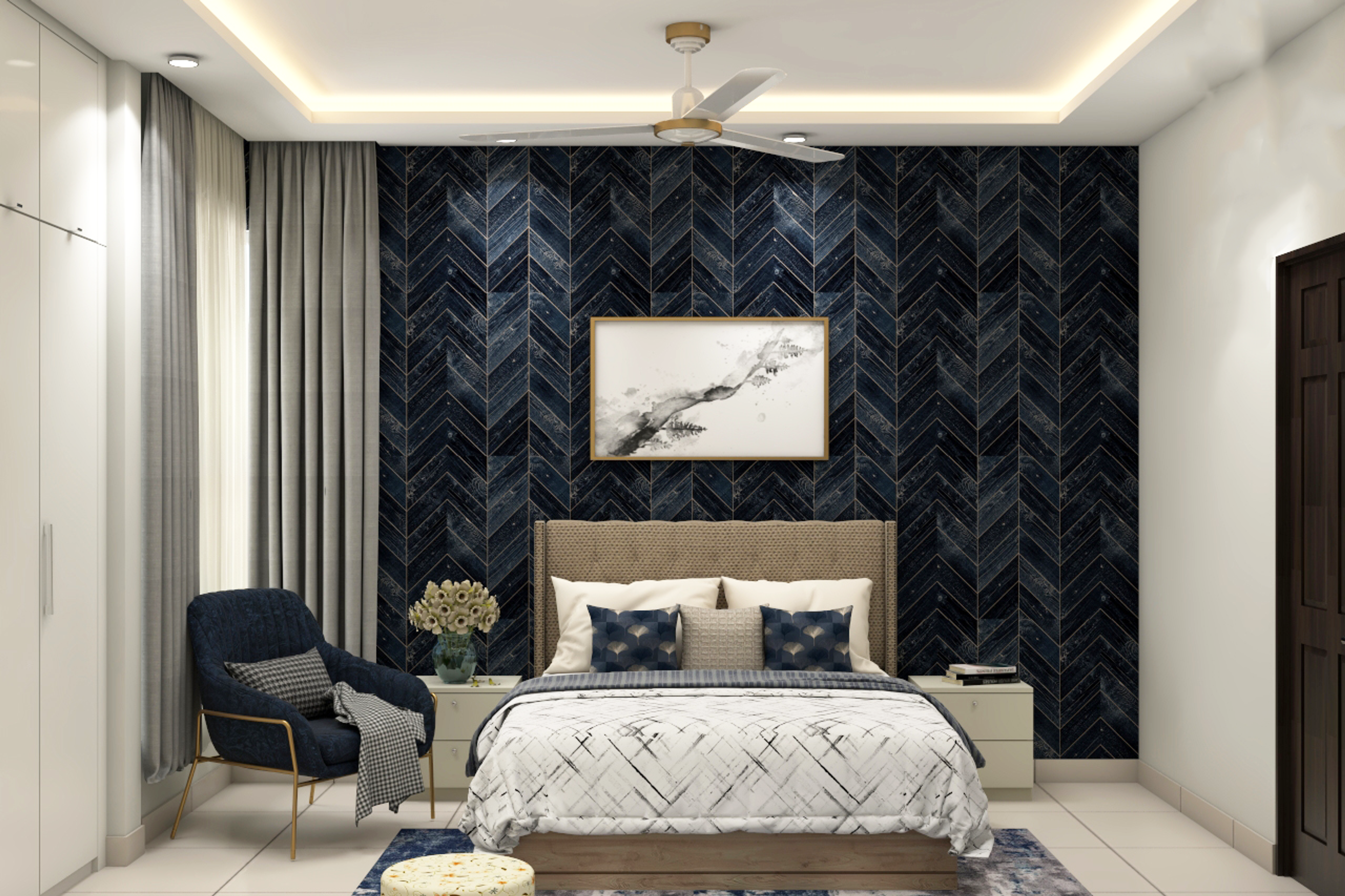 Contemporary Dark-White Themed Guest Room Design