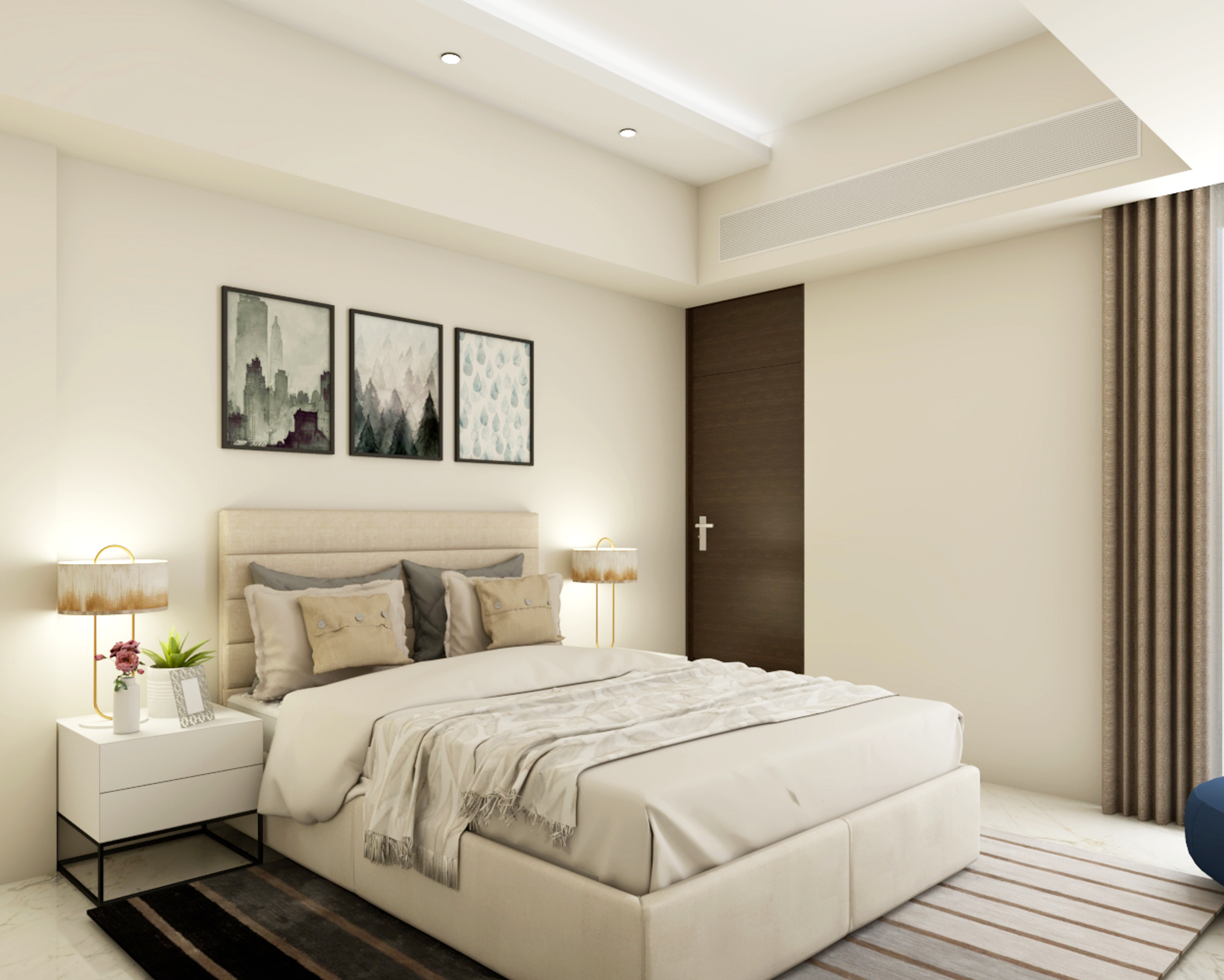 Modern Beige Themed Guest Bedroom Design