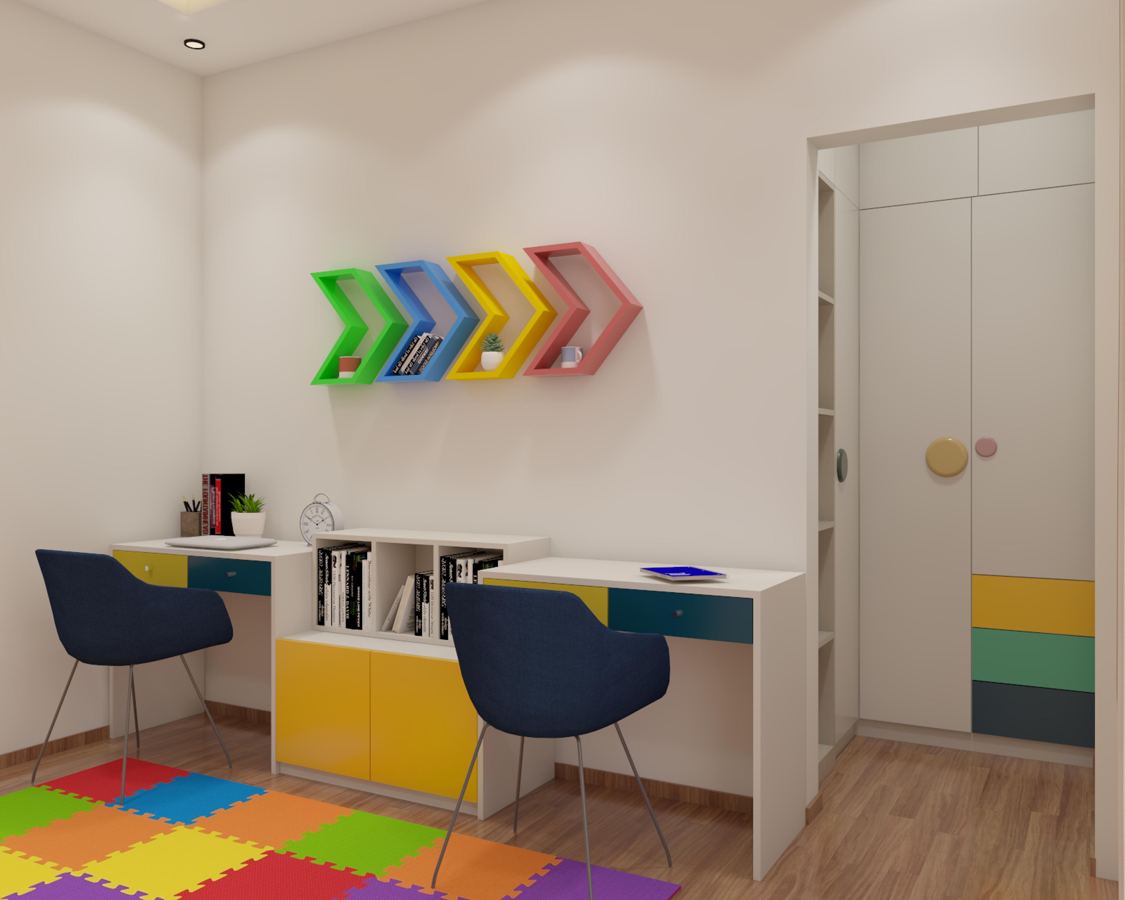 Colourful Compact Minimal Study Room Interior Design