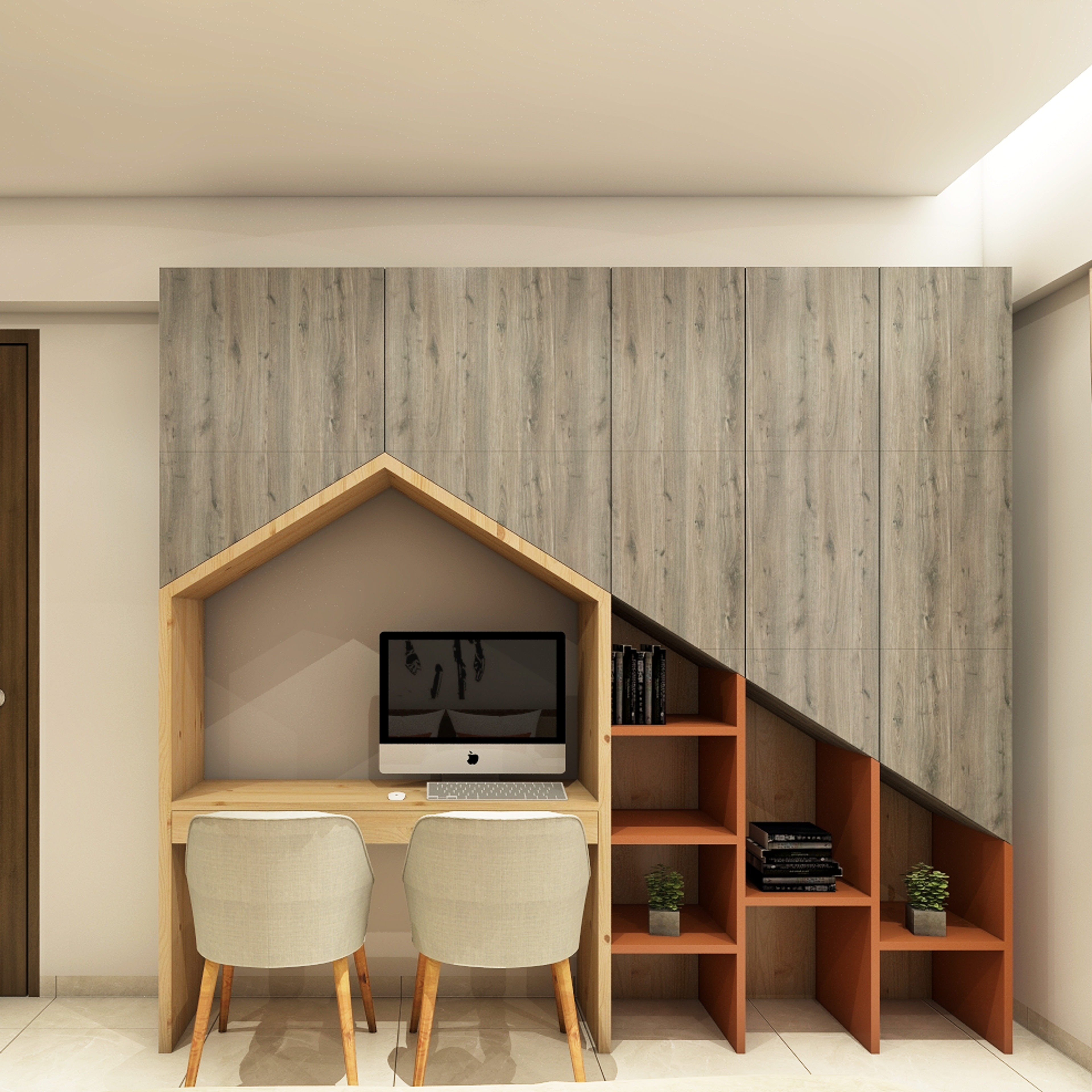 Artsy Classic Home Office Interior Design Idea with Two Chairs