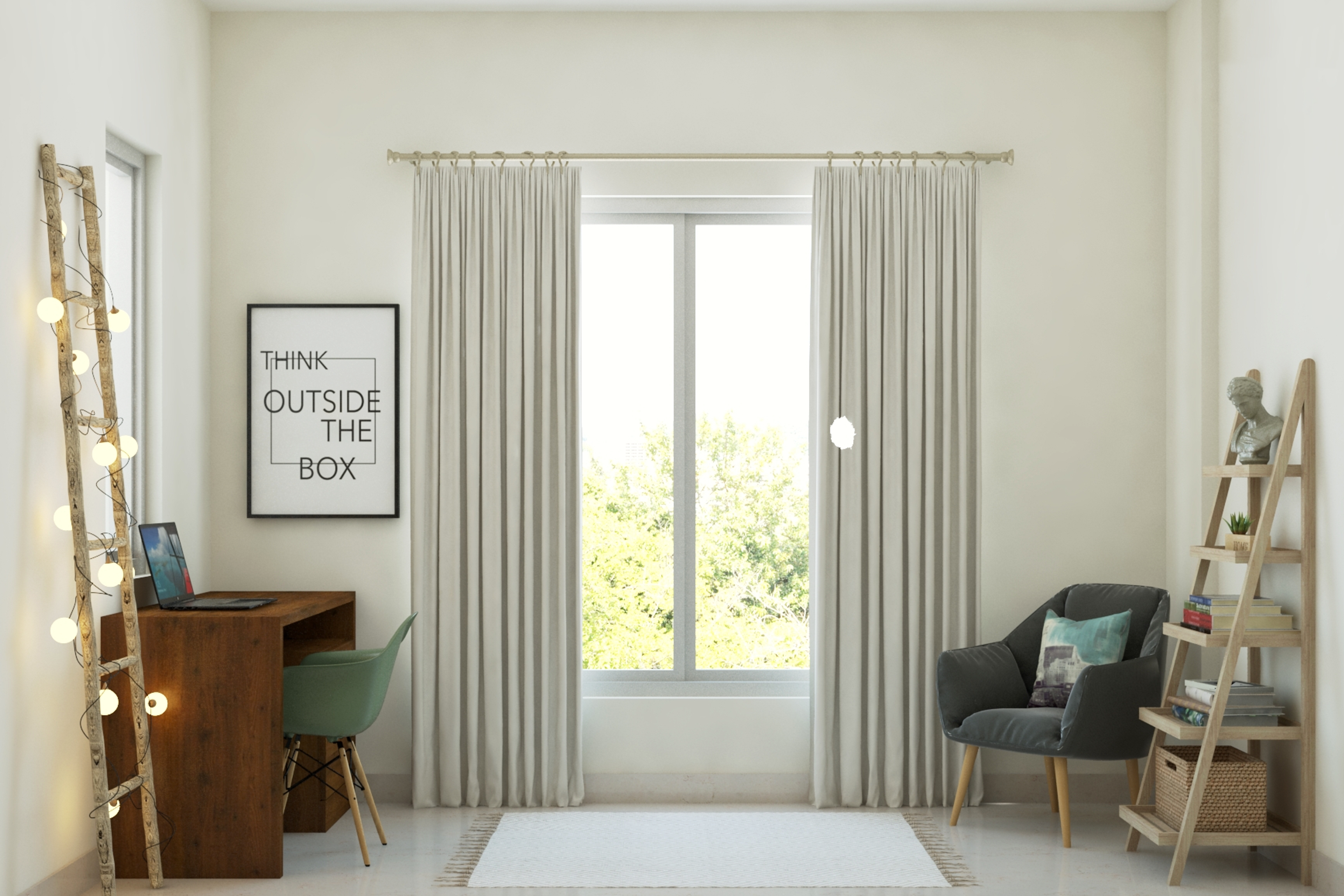 Minimal Spacious Home Office Interior Design with Wooden Desk