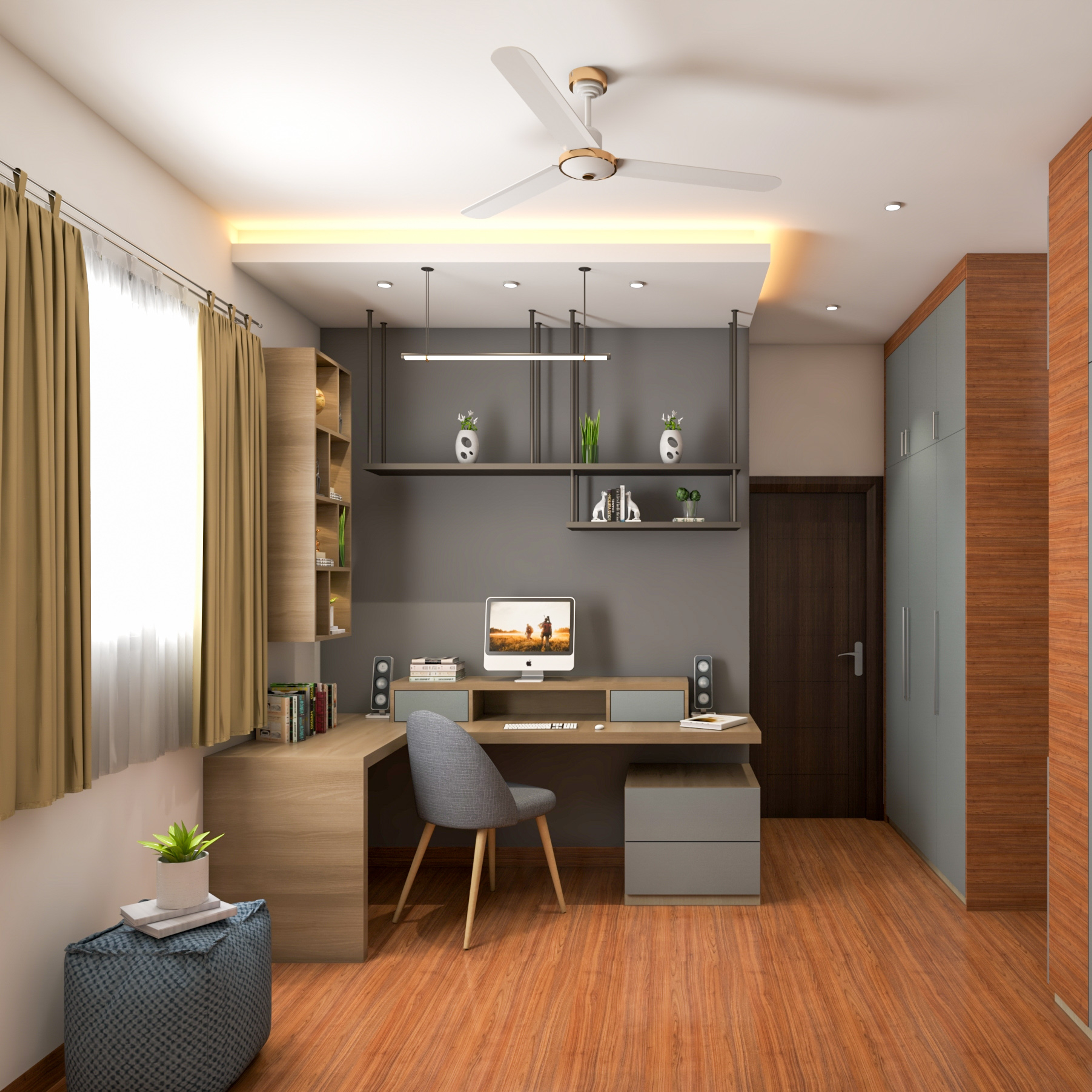 Wood and Grey Rustic Spacious Home Office Interior Design