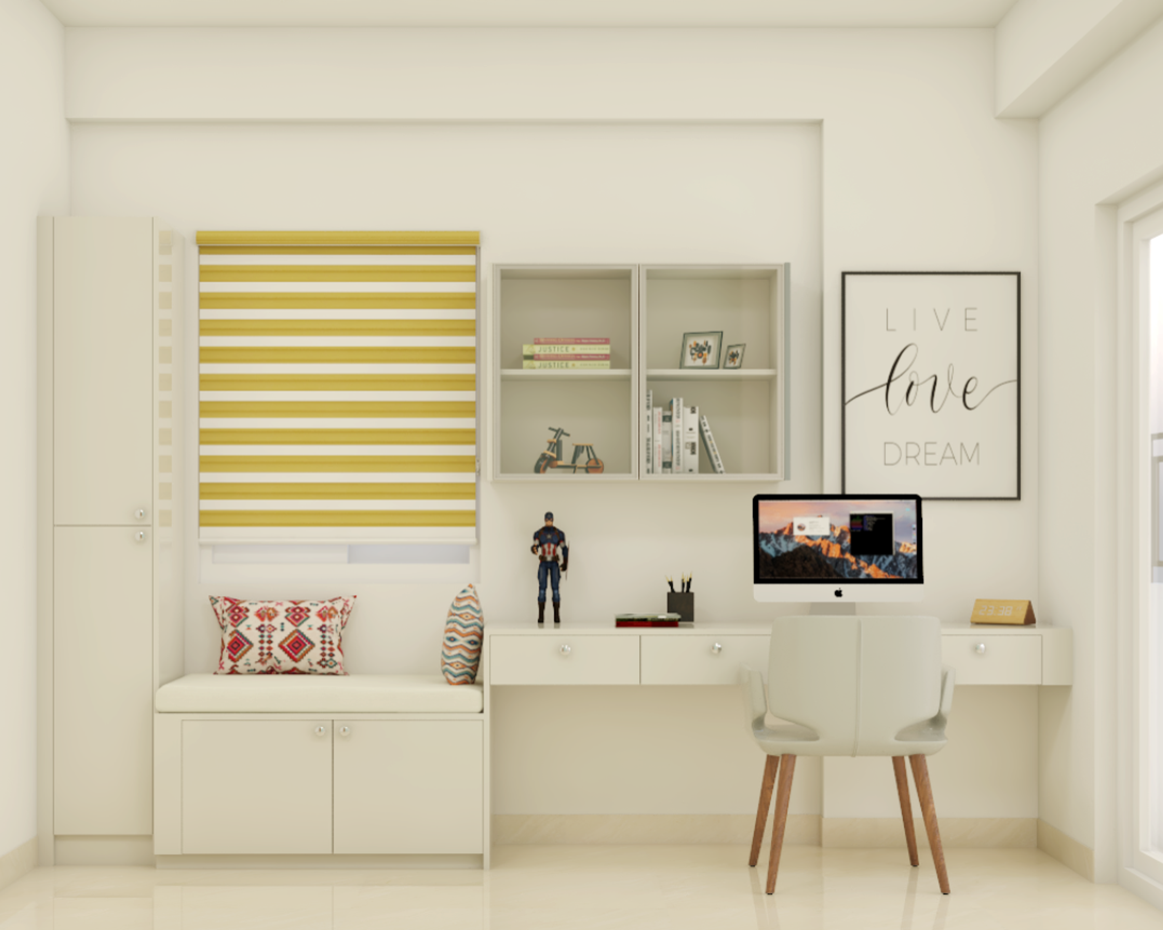 Minimal Spacious Home Office Interior Design with Bench