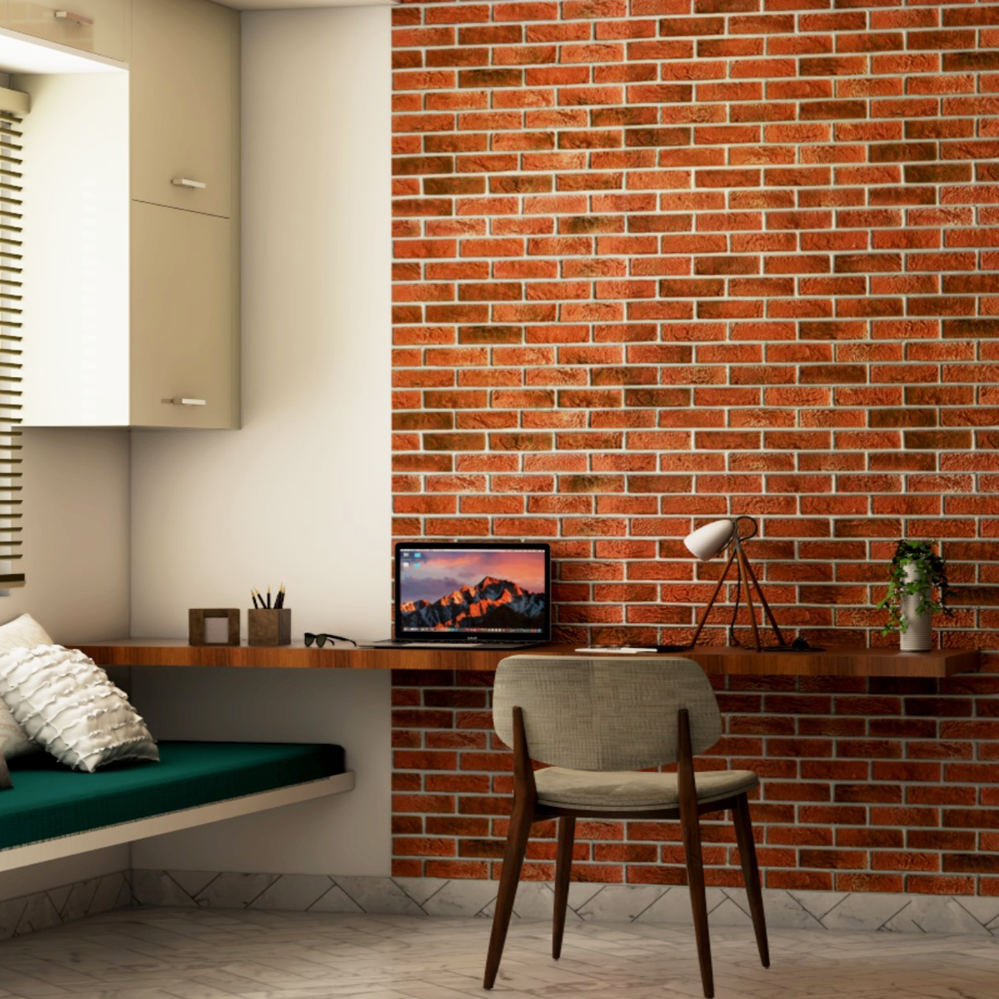 Modern Spacious Home Office Interior Design with Side Seat - Livspace