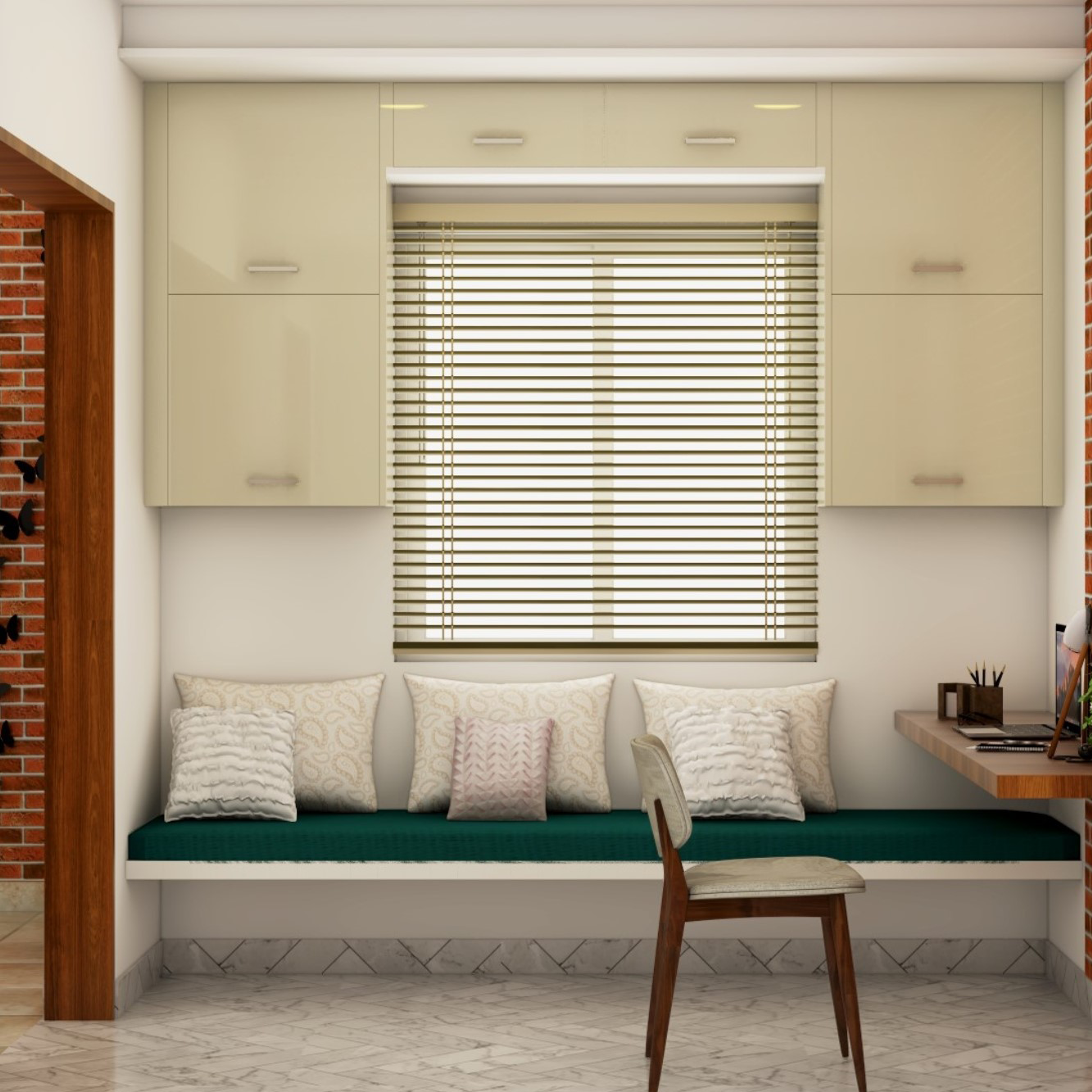 Modern Spacious Home Office Interior Design with Side Seat - Livspace