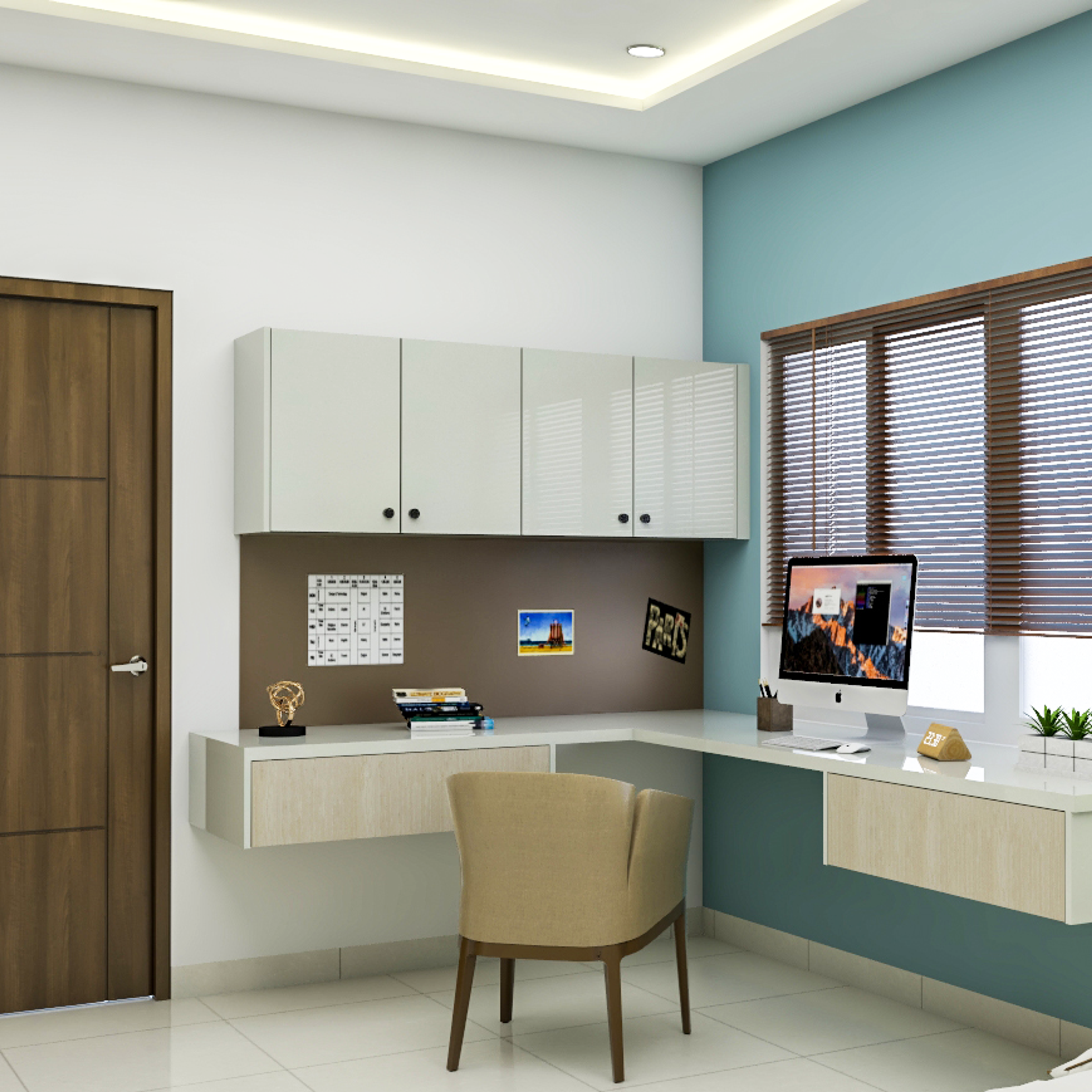 Accent Wall Modern Spacious Home Office Interior Design