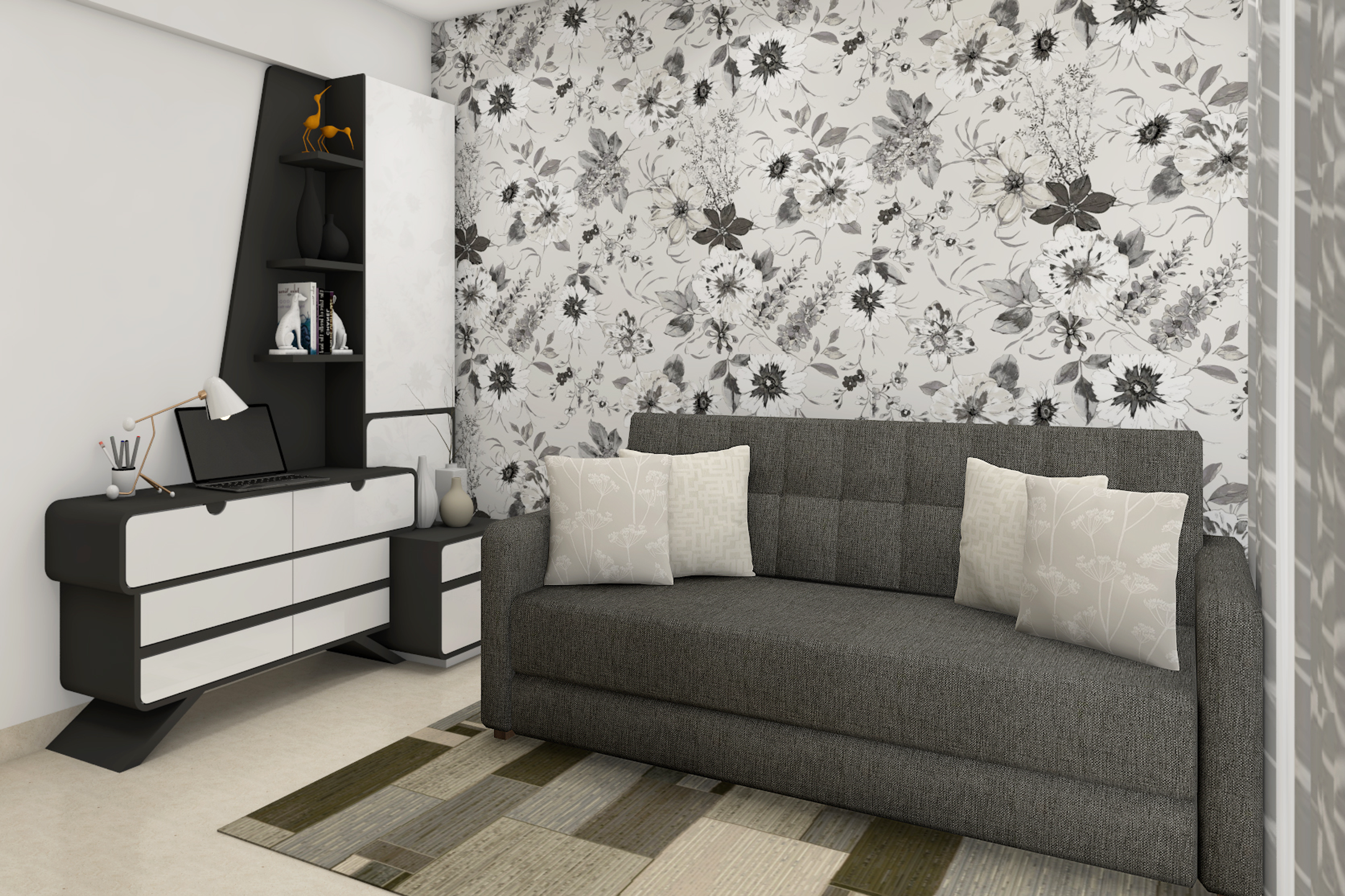 Modern Compact Home Office Interior Design with Accent Wall