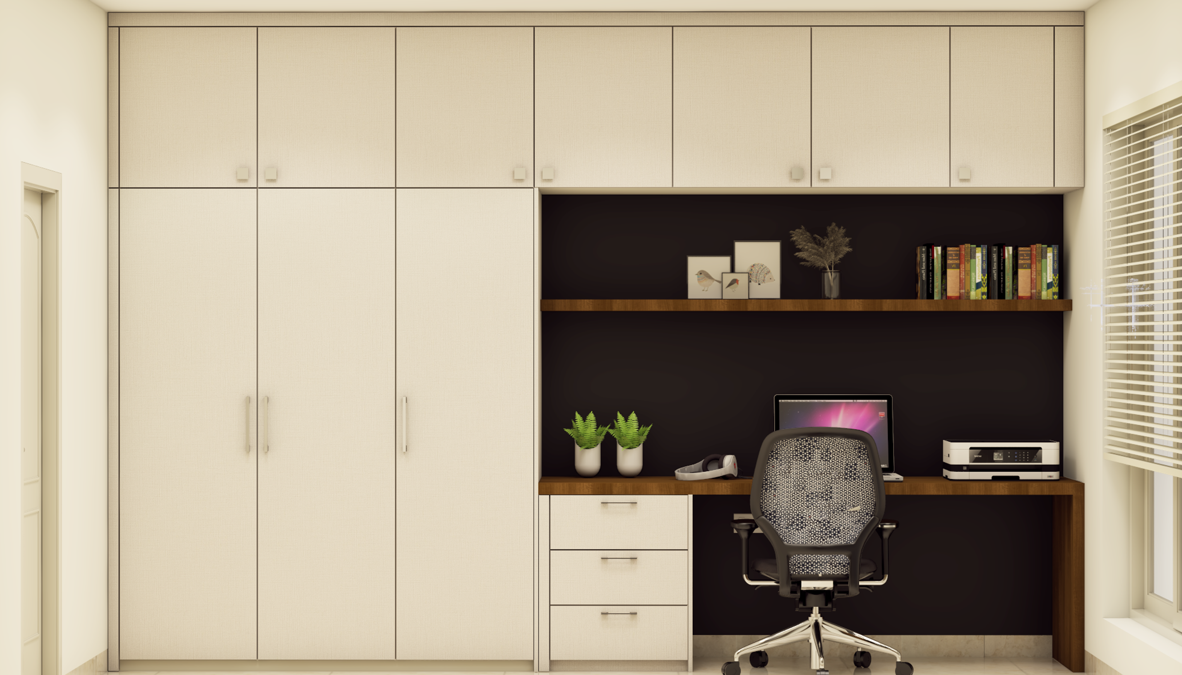 Modern Spacious Home Office Interior Design with Storage Cupboards