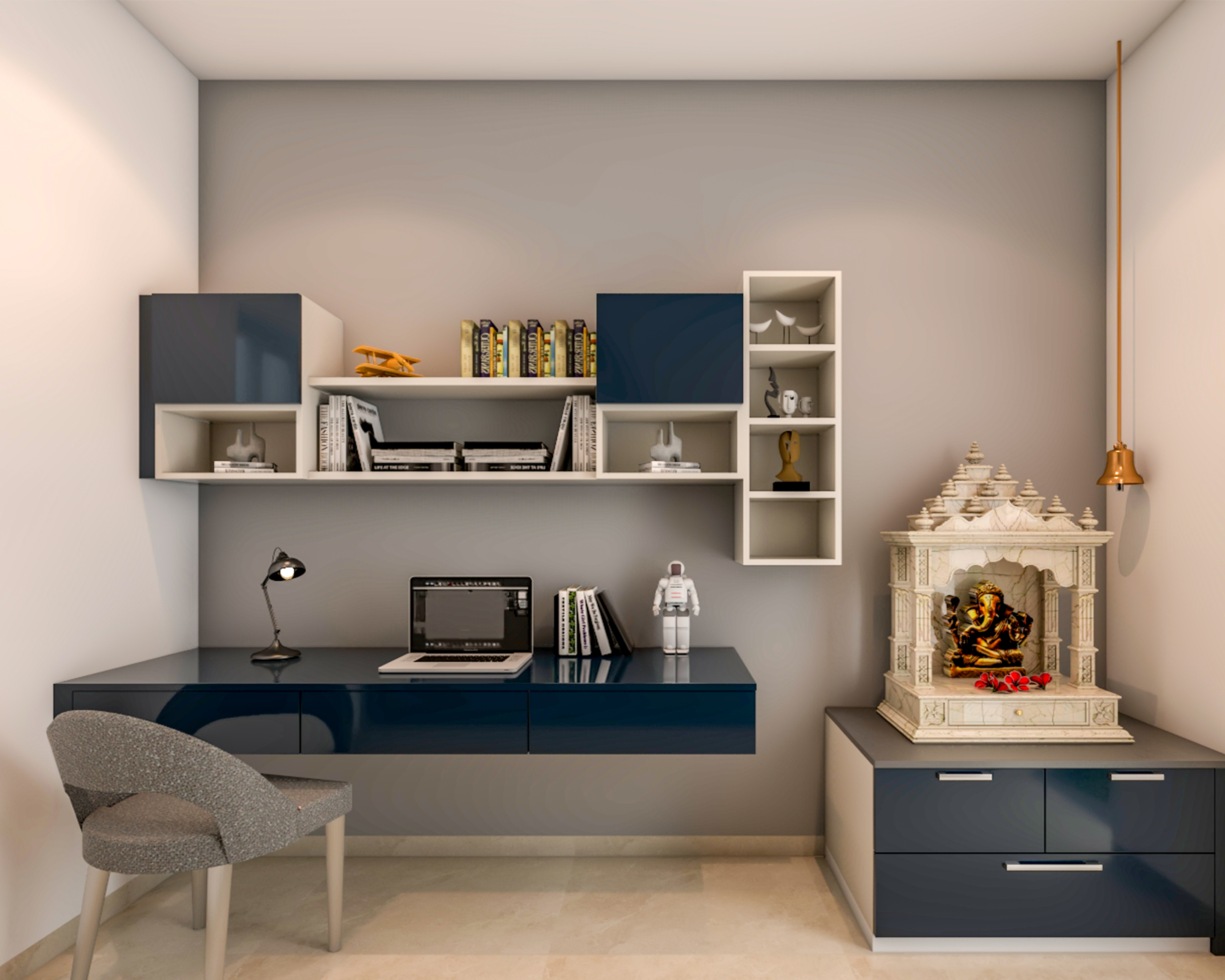 Blue and White Modern Spacious Home Office Interior Design