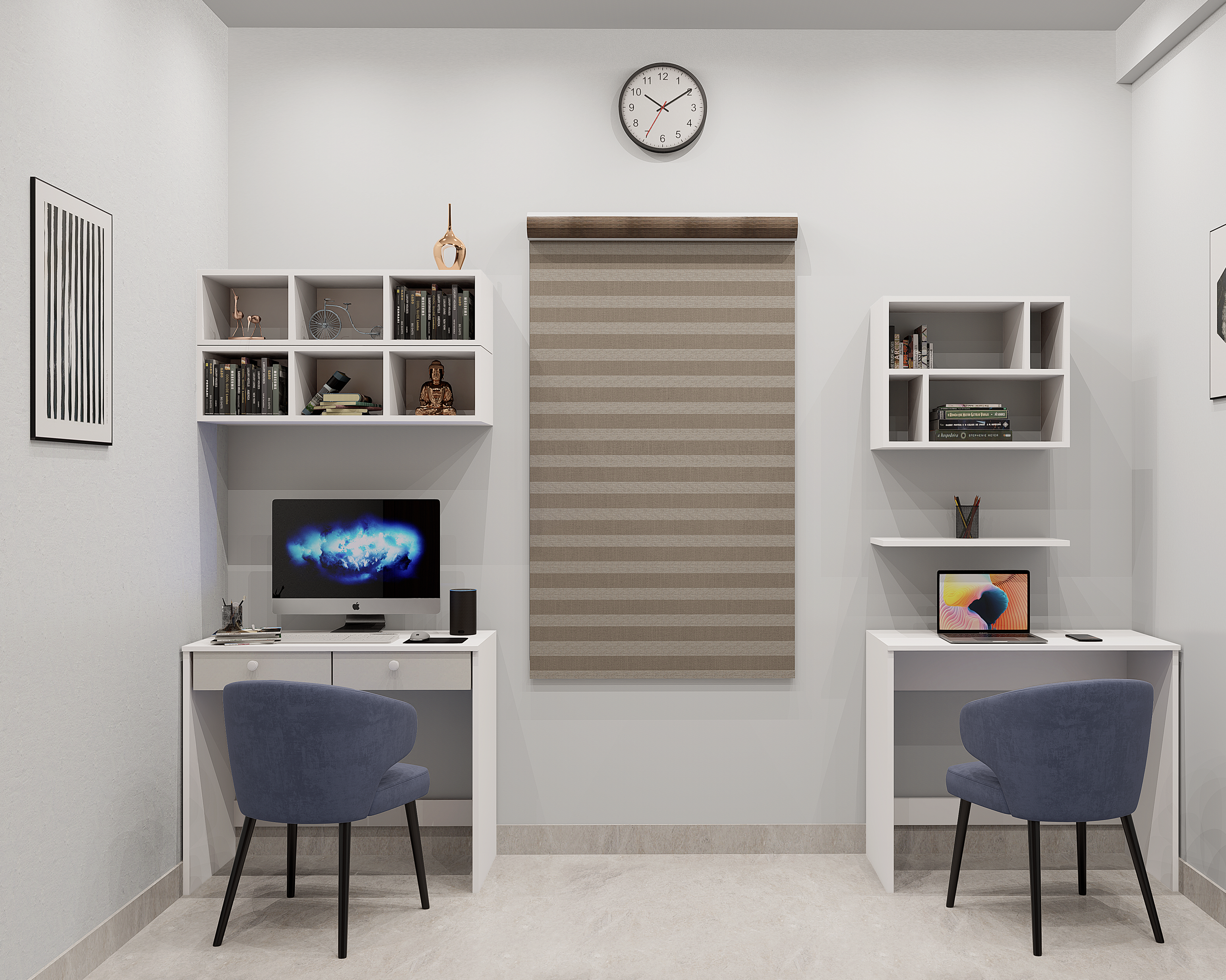 Two Desks Modern Spacious Study Room Interior Design