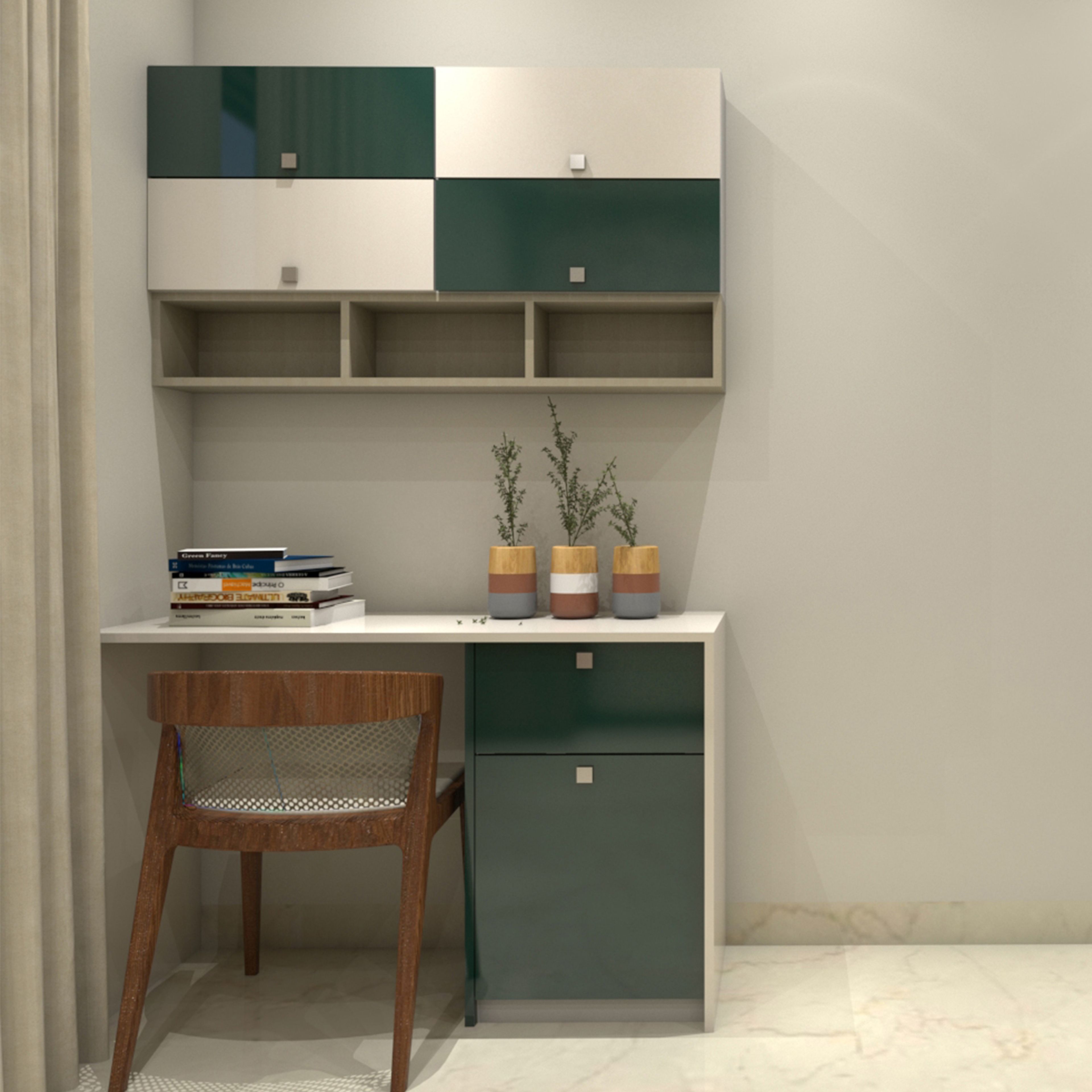 Green and White Modern Compact Home Office Interior Design