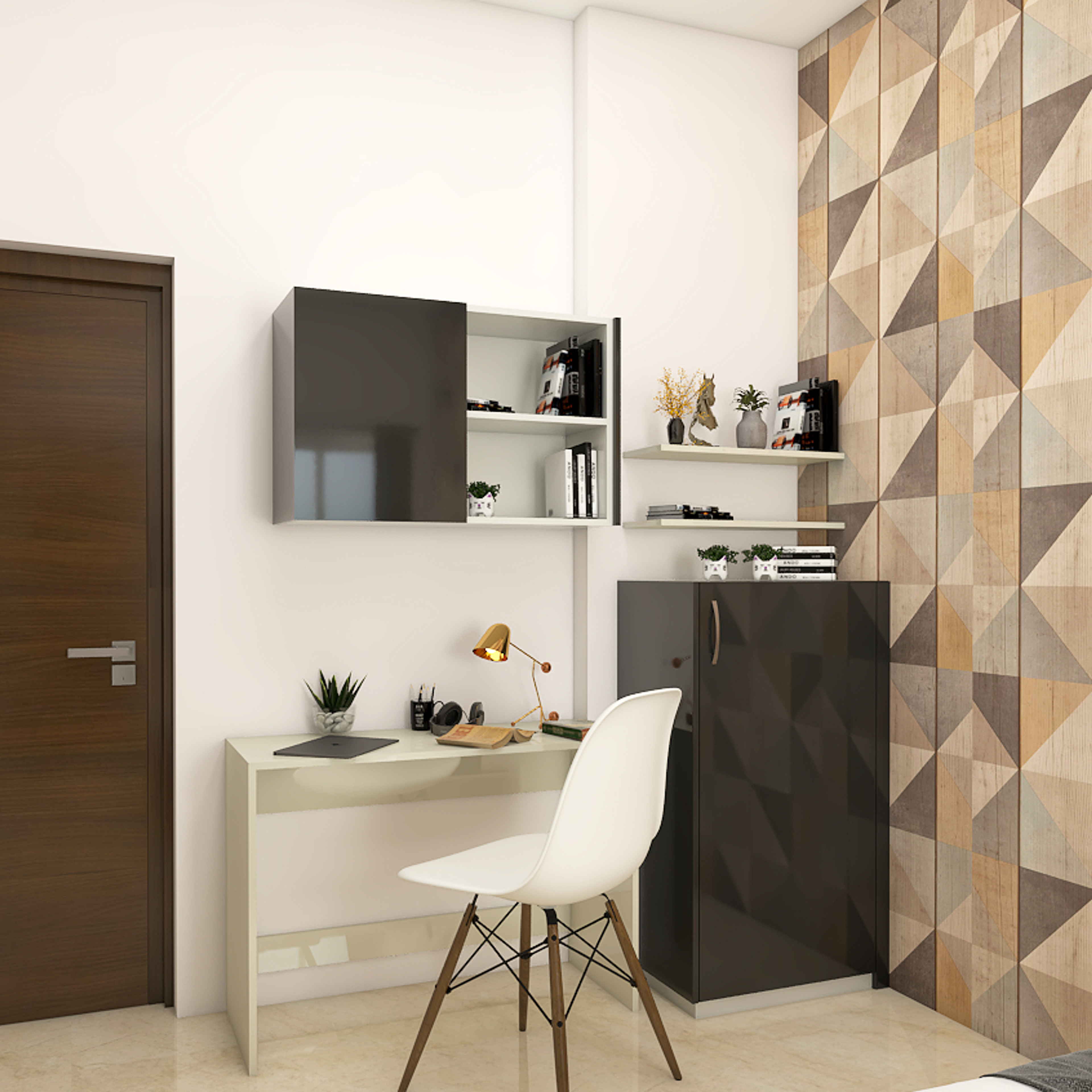 Accent Wall Modern Compact Home Office Interior Design Idea