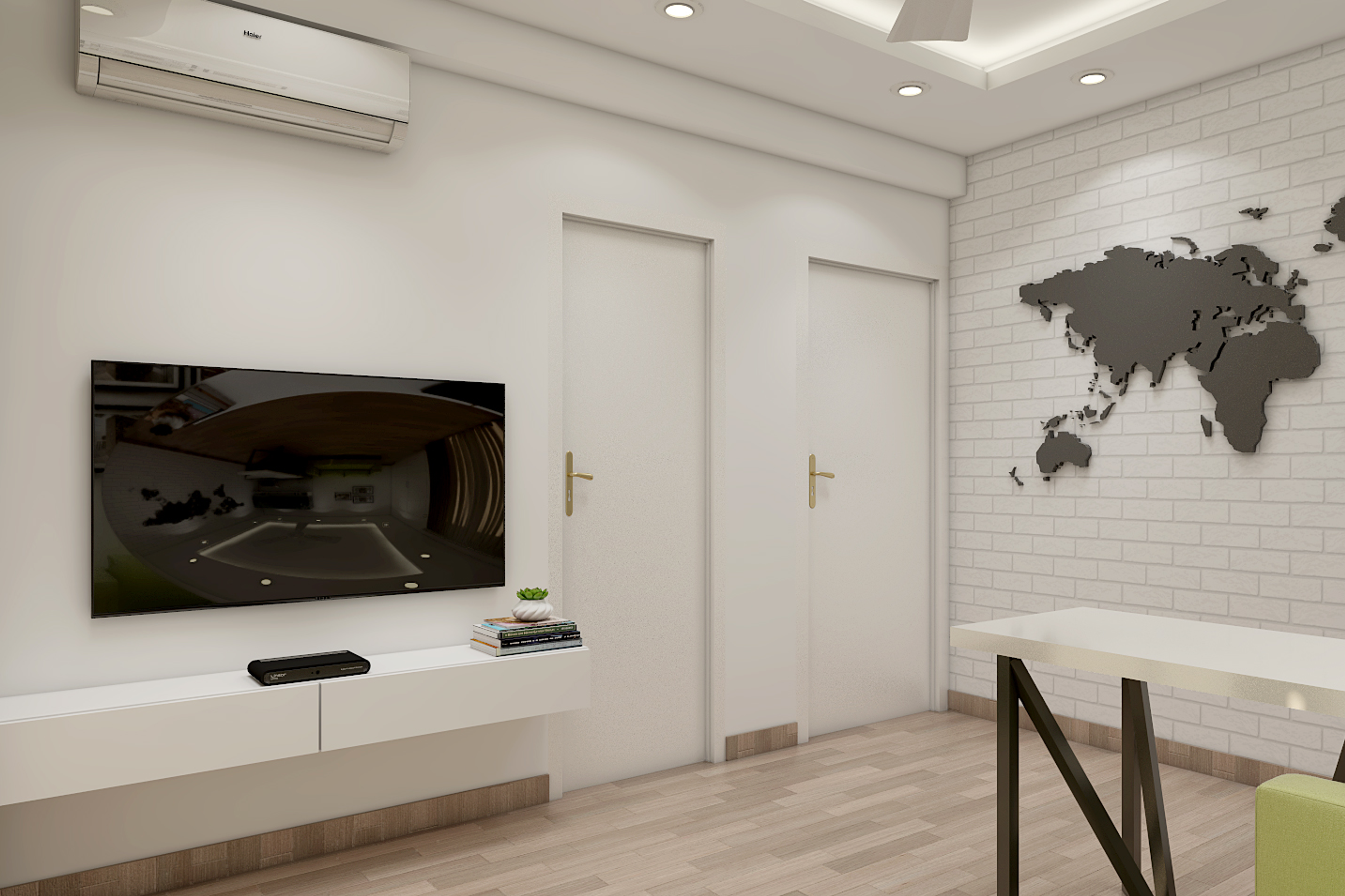 Contemporary Spacious Home Office Design with Marker Board and Sofa - Livspace