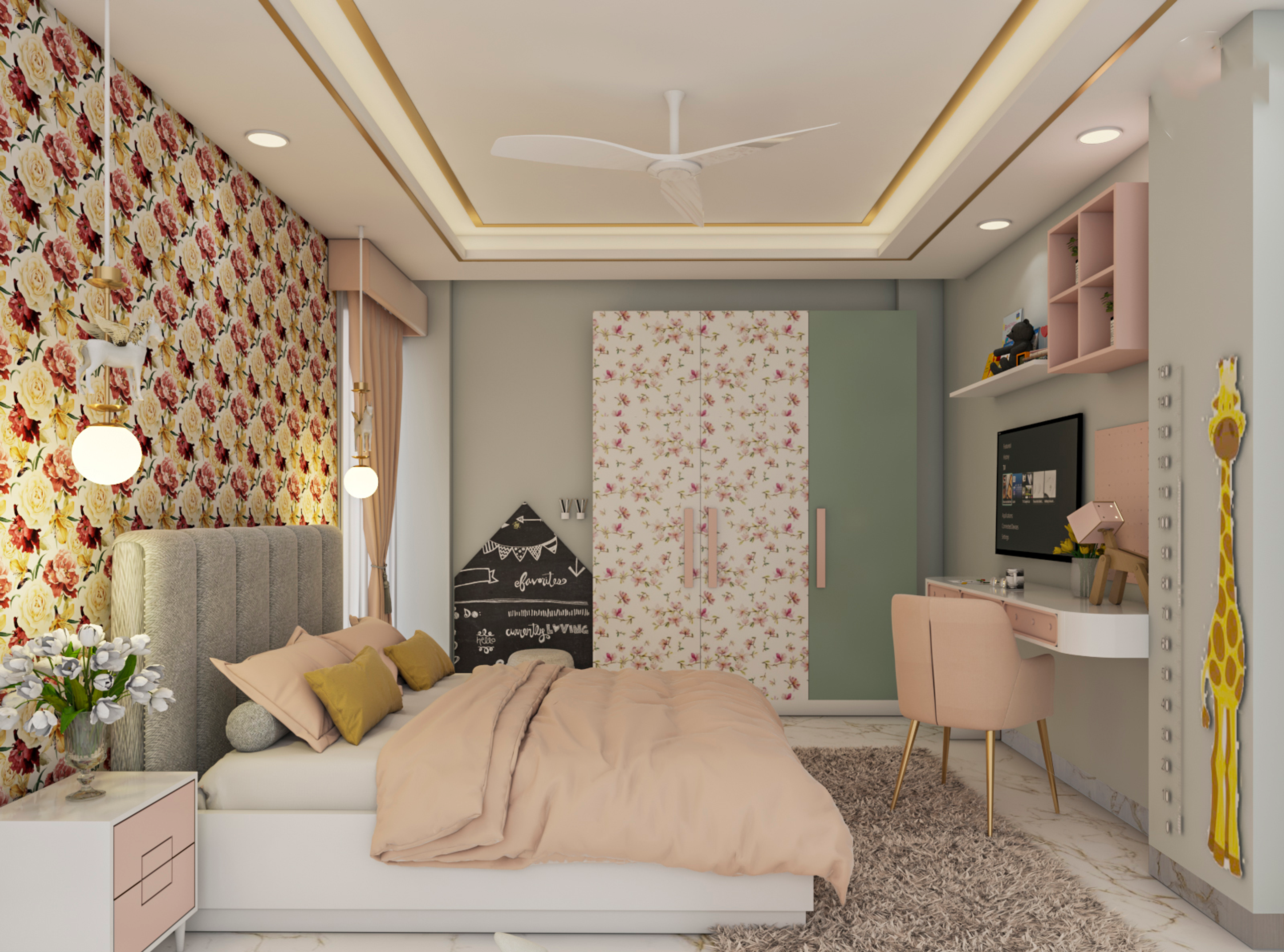 Minimal Glam Style Spacious Kids Bedroom