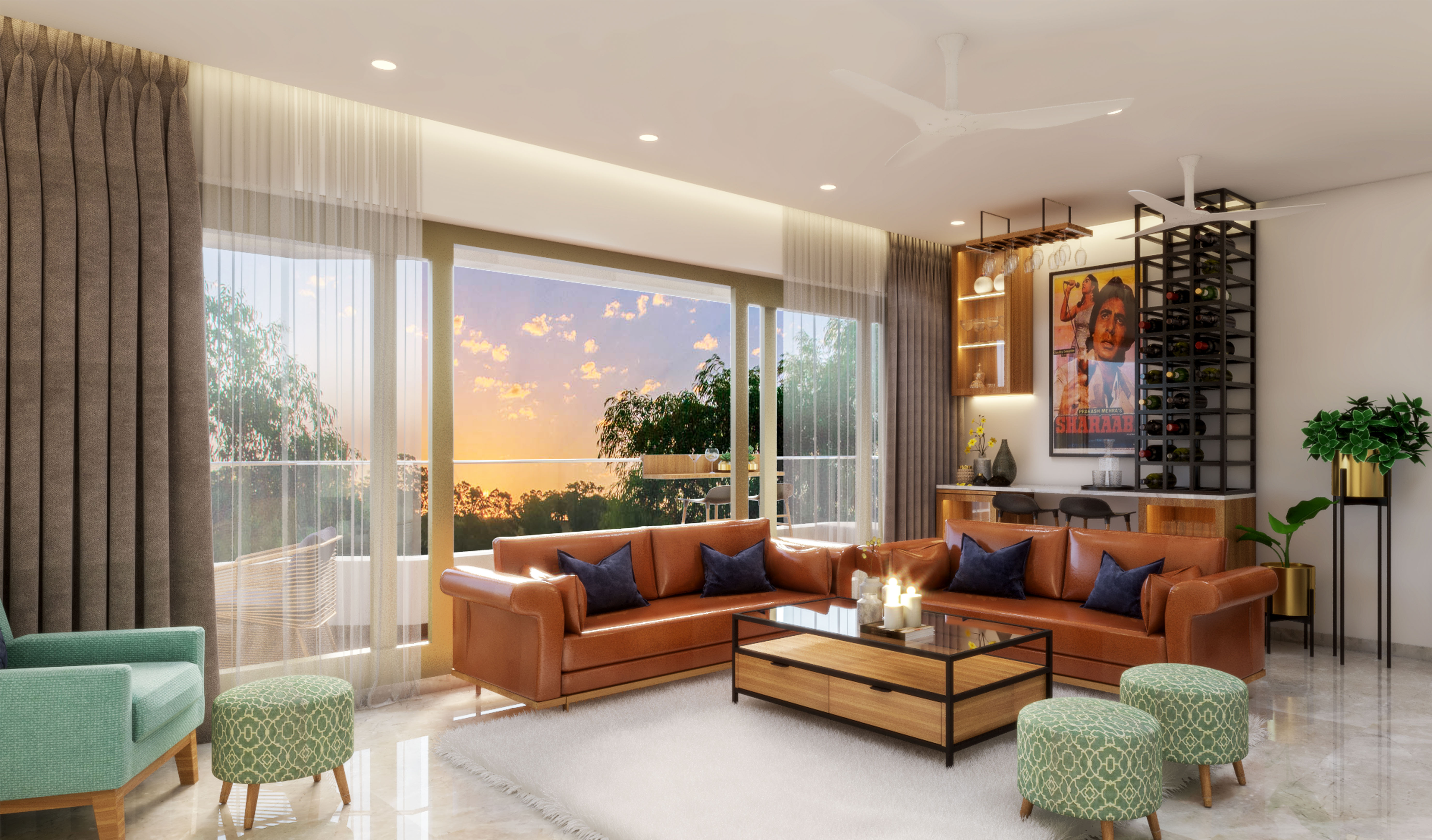 Spacious Industrial Living Room