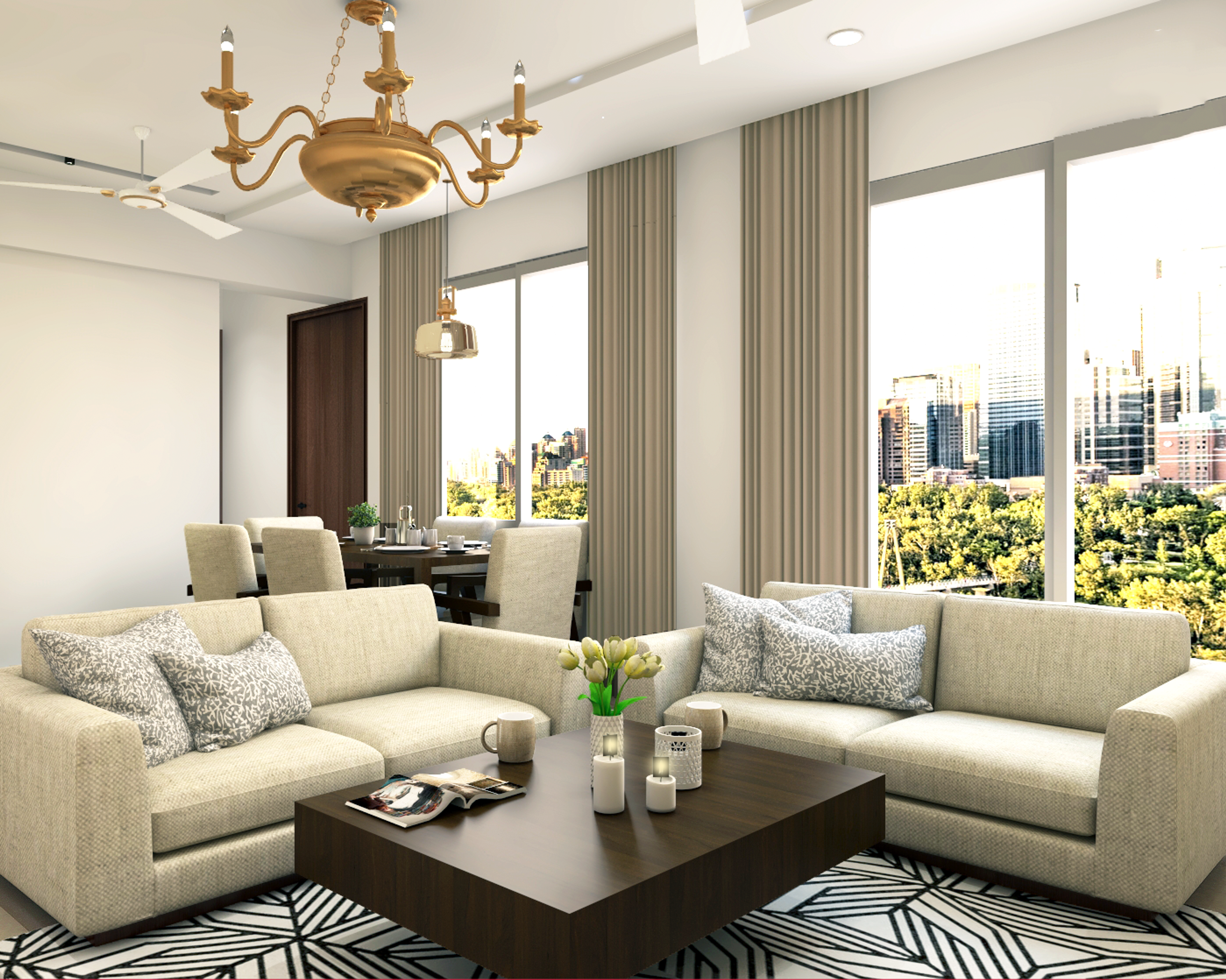 Traditional Compact Multi-functional Living Room - Livspace