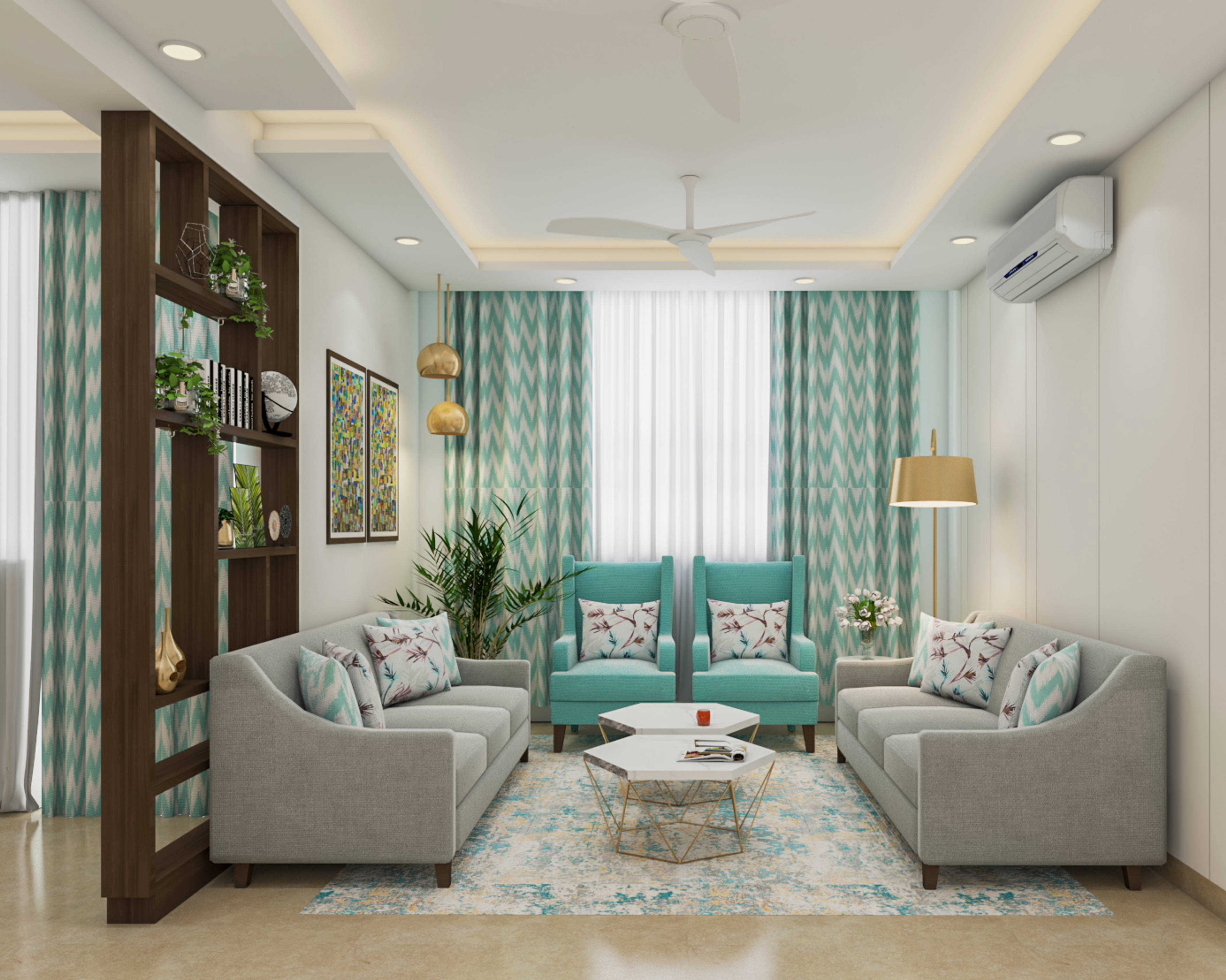 Convenient Bright Living Room - Livspace