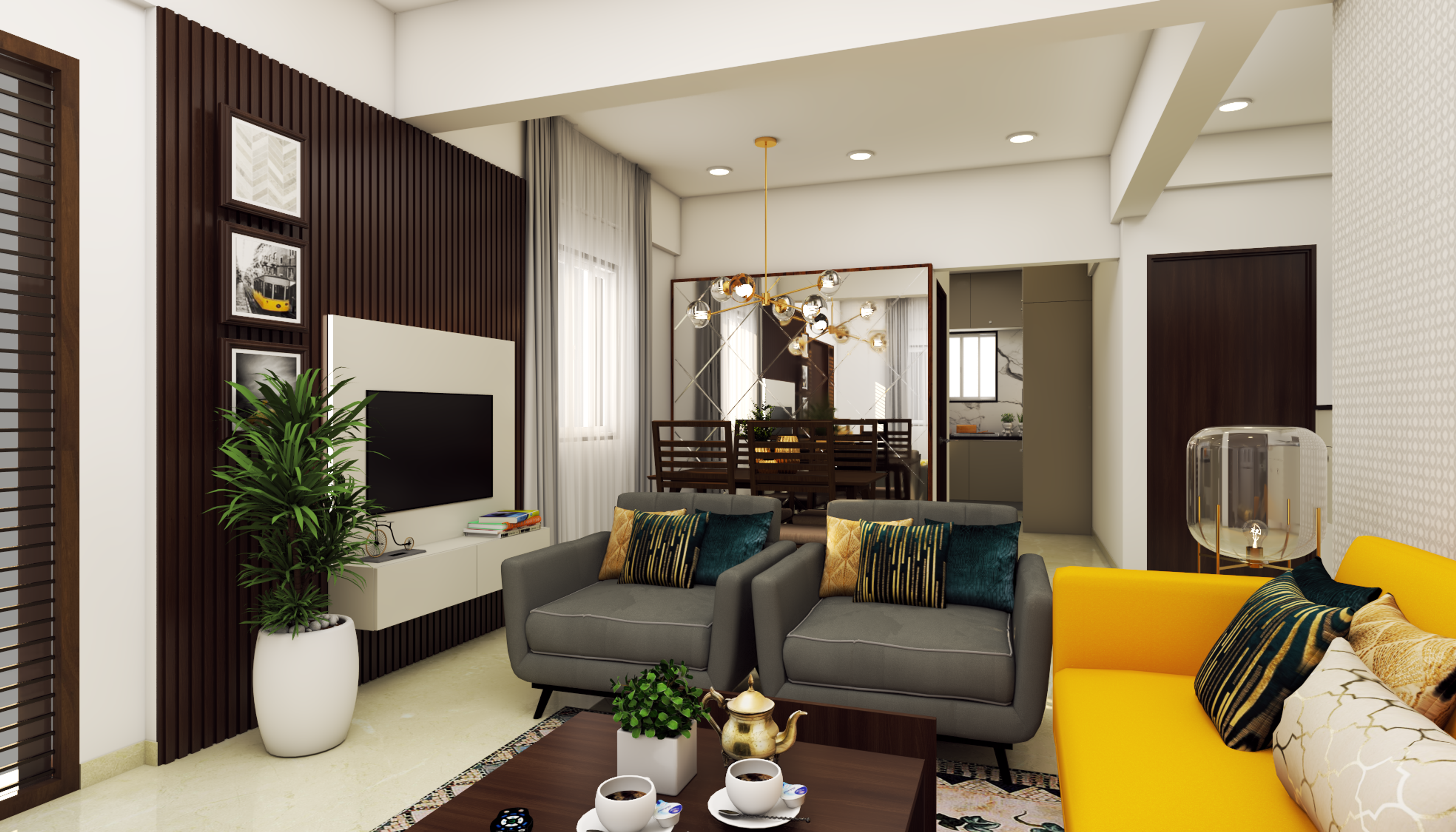 Vibrant Stylish Spacious Living Room - Livspace