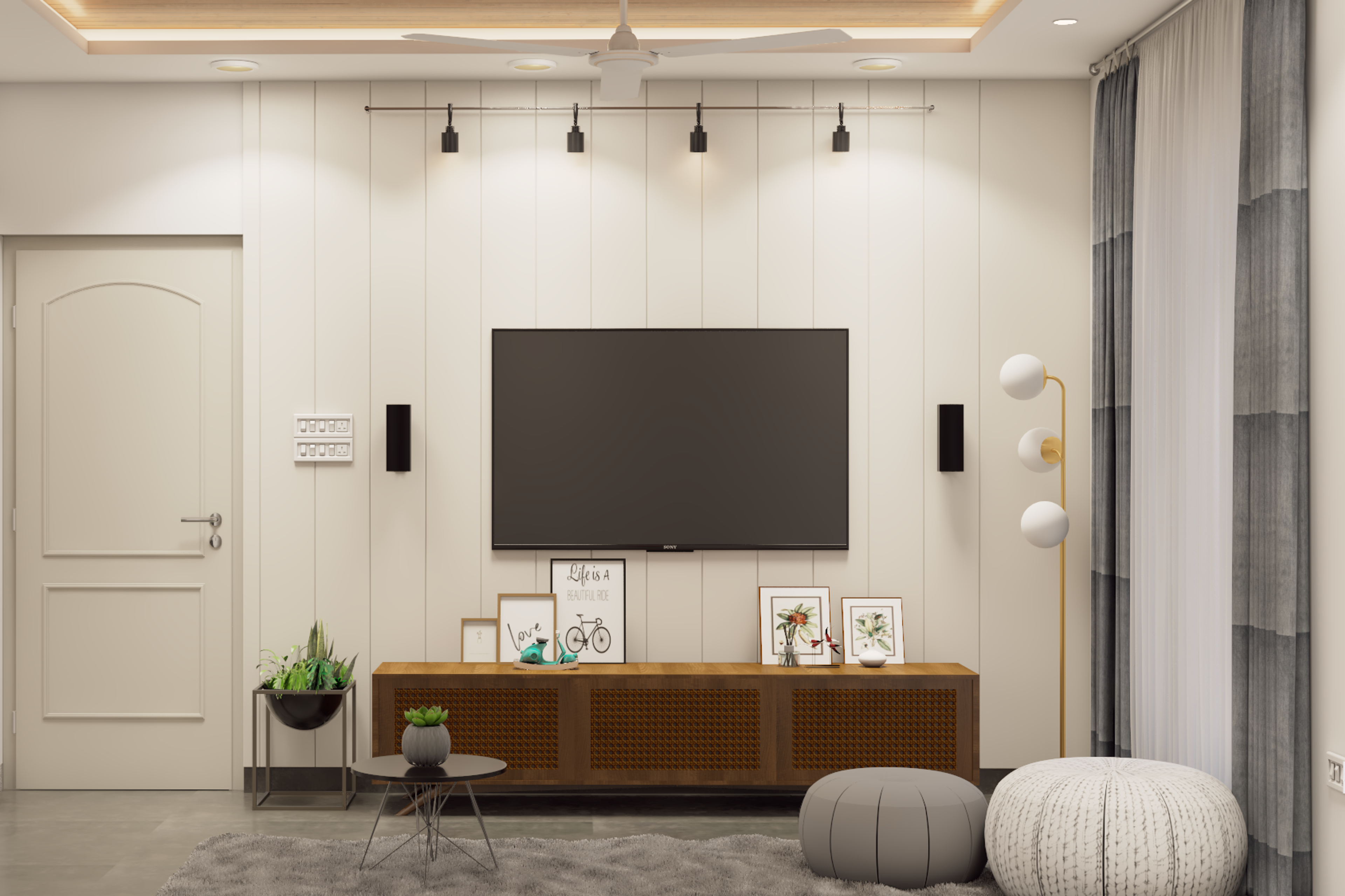 Beige-Coloured Classic Living Room - Livspace