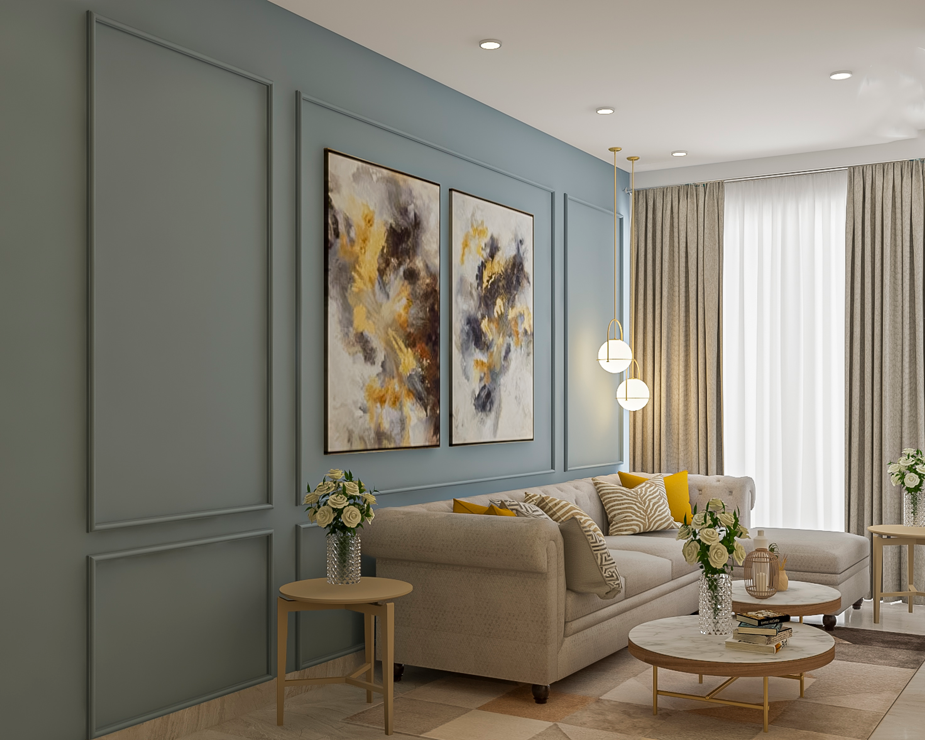 Multifunctional Compact Living Room - Livspace