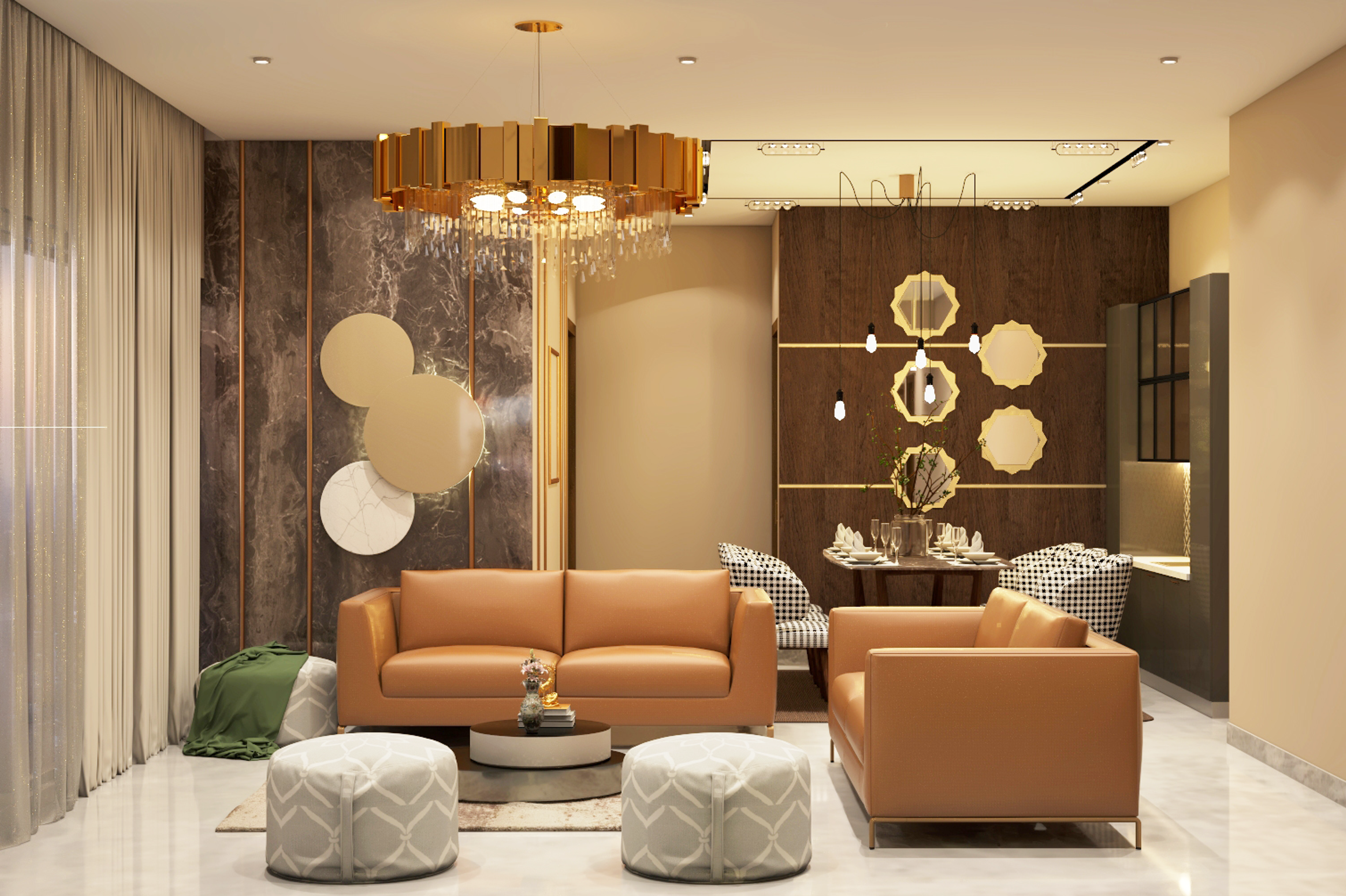 Eclectic Multi-functional Spacious Living Room - Livspace