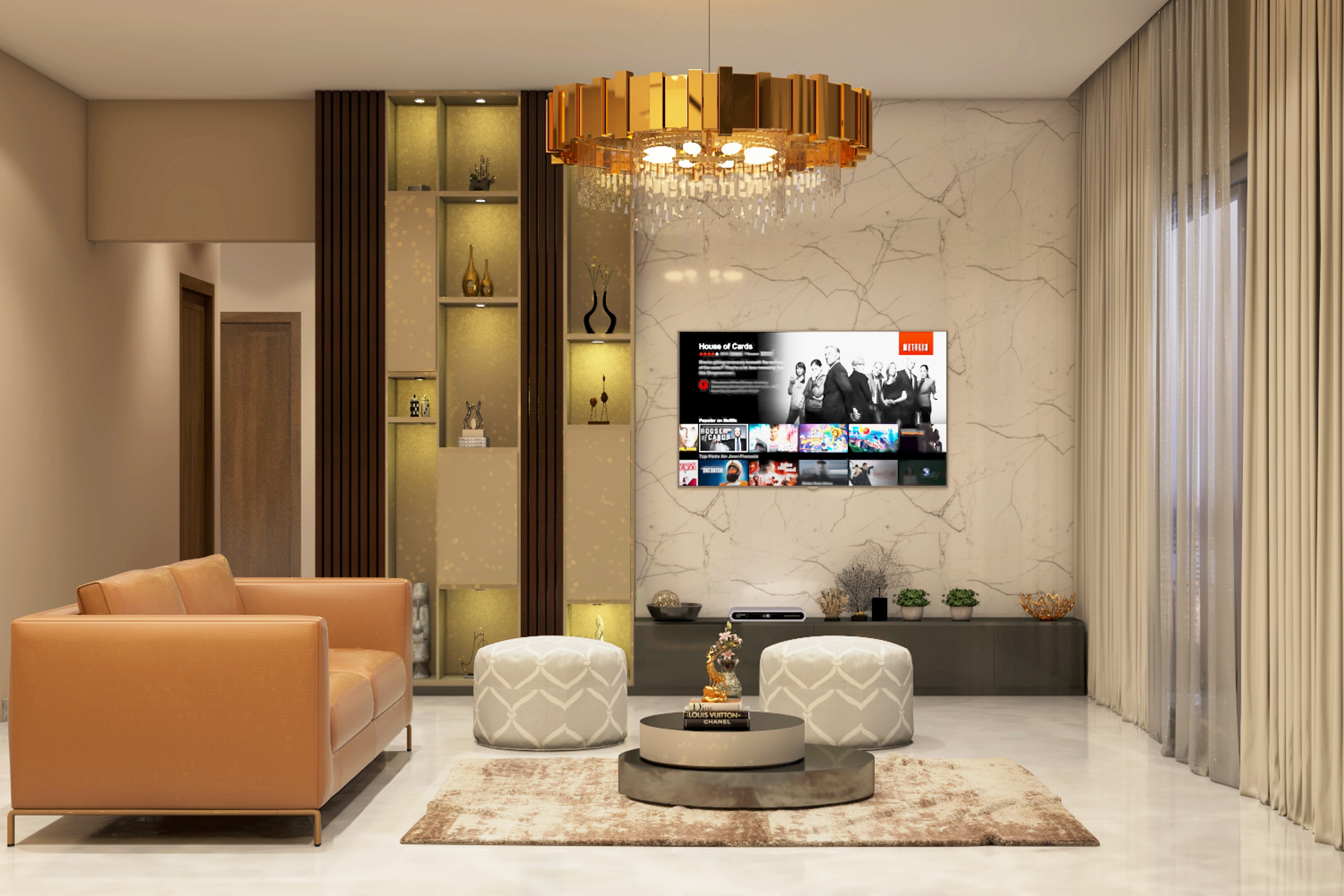 Eclectic Multi-functional Spacious Living Room - Livspace