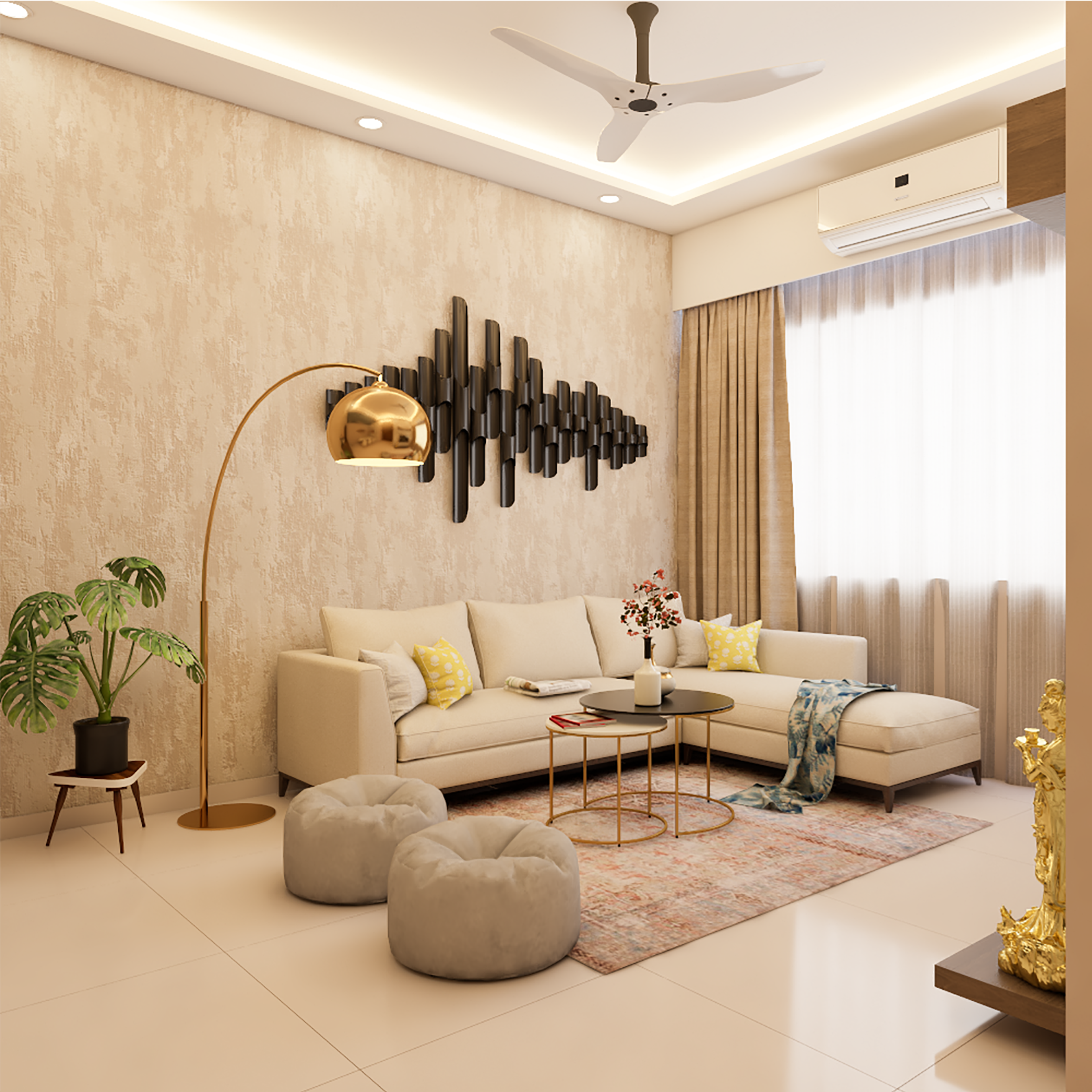 Neutral-Coloured Contemporary Living Room - Livspace