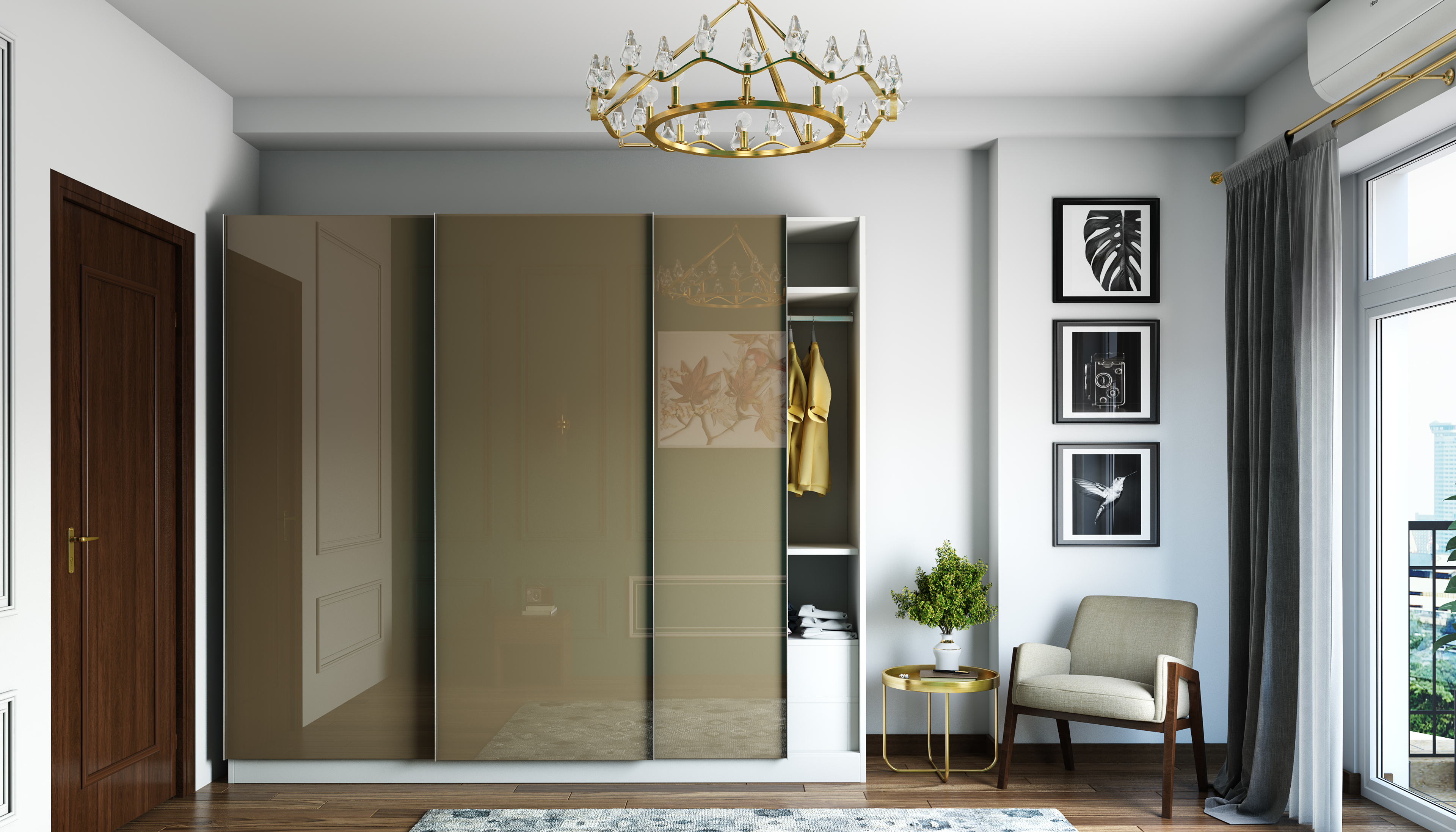 Glossy Wardrobe with Sliding Doors