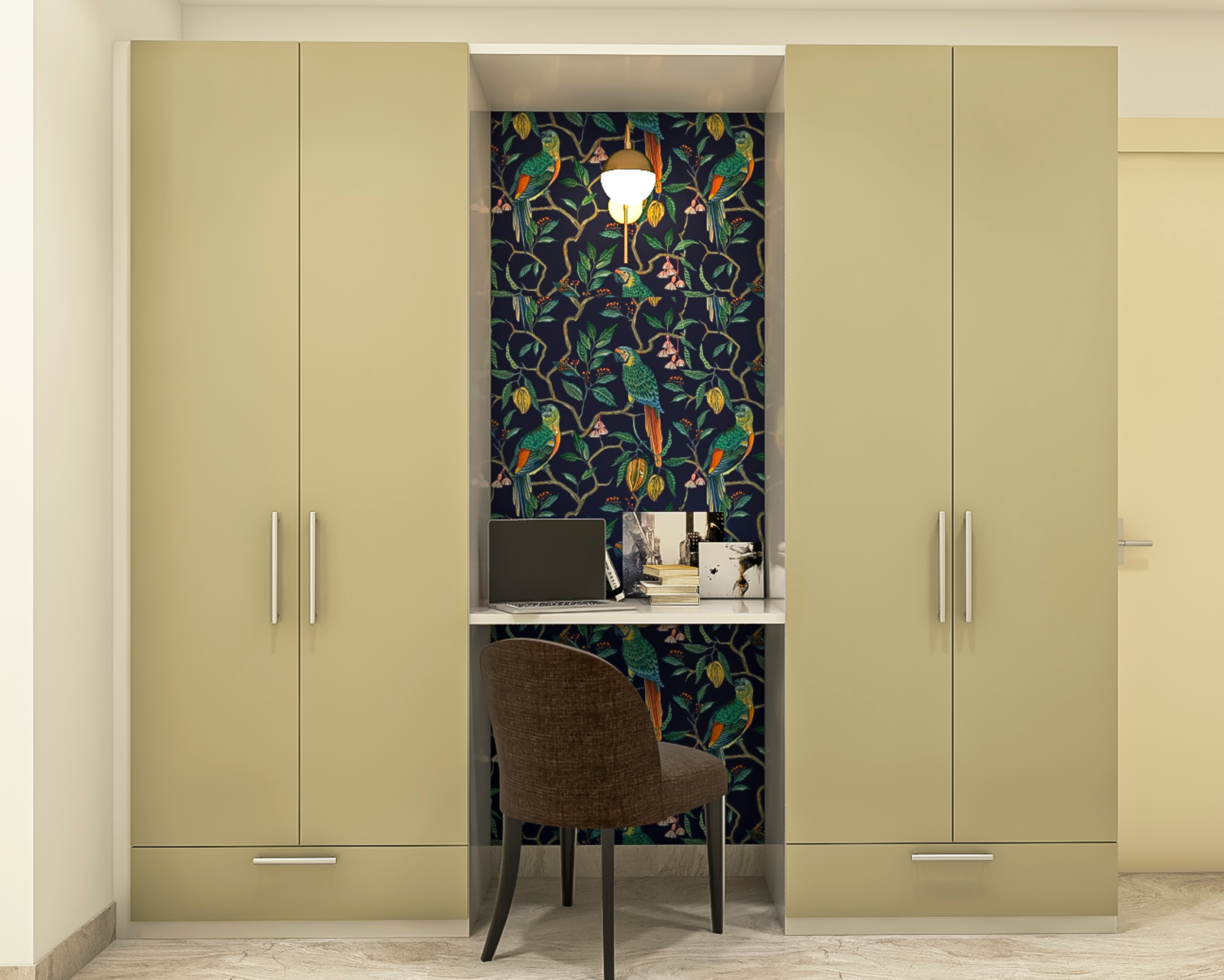 Contemporary Wardrobe with Wallpaper - Livspace