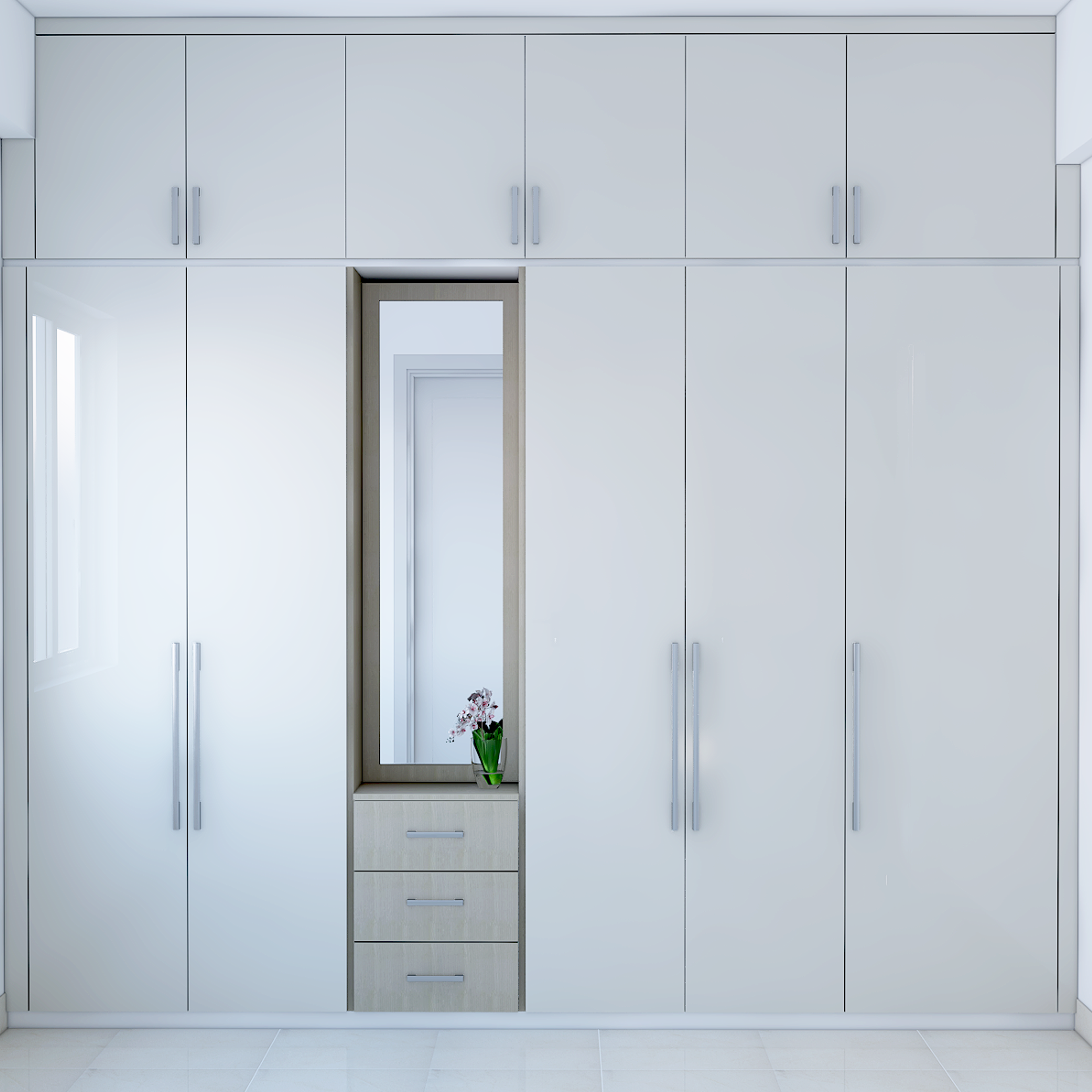 White Glossy Wardrobe with Mirror