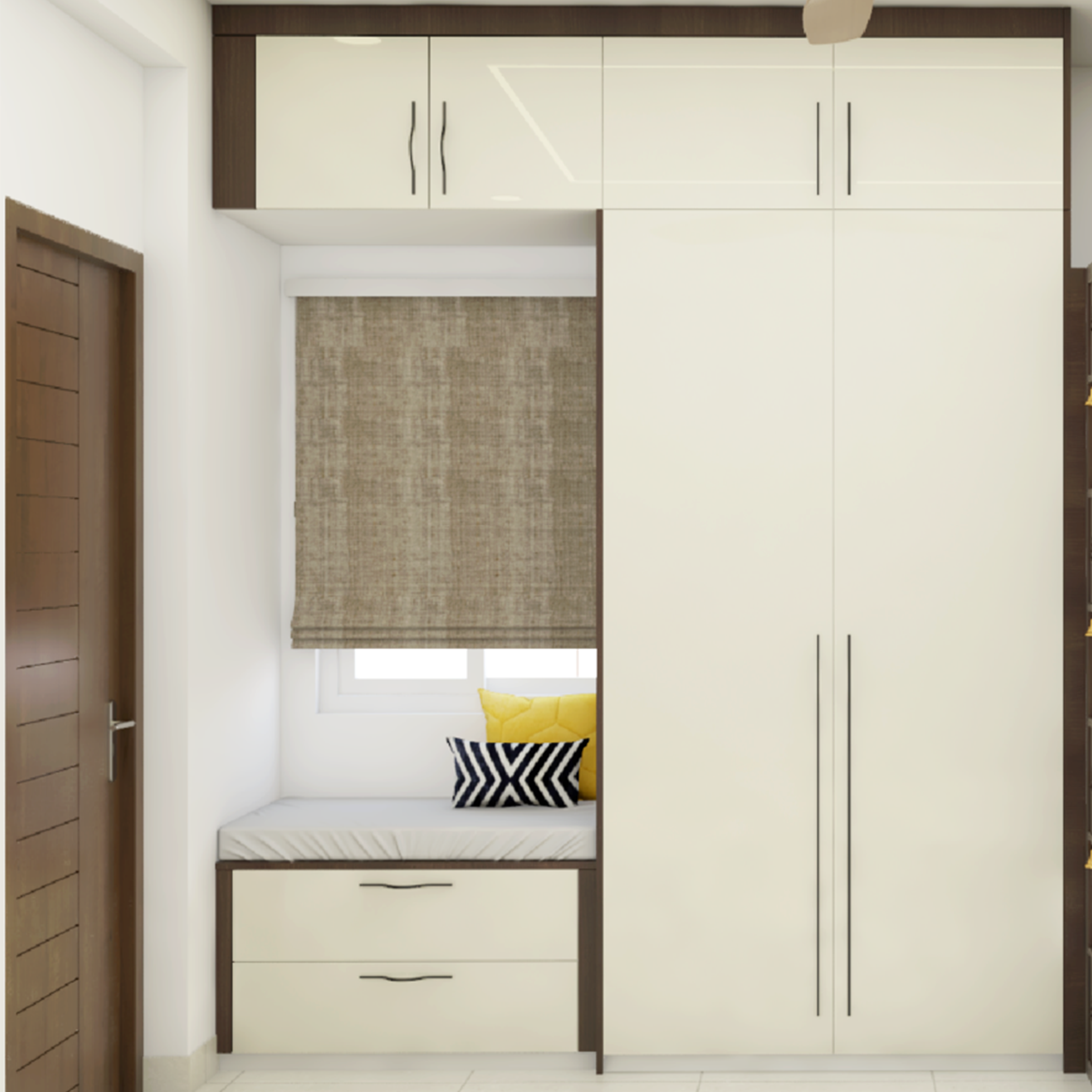 Modern Wardrobe with Fabric Seating Near Window