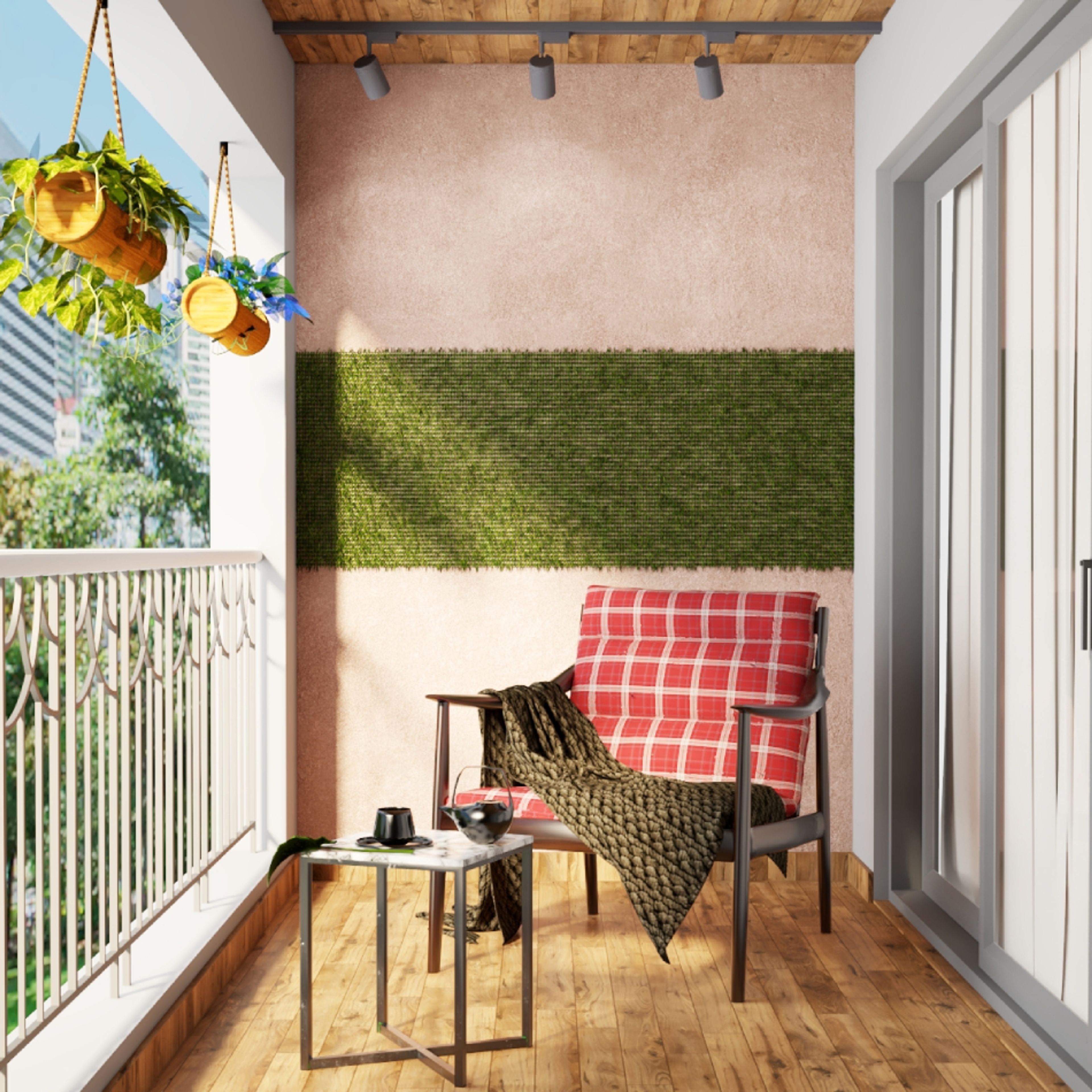 Modern Balcony Design With Beige Stucco Texture Paint