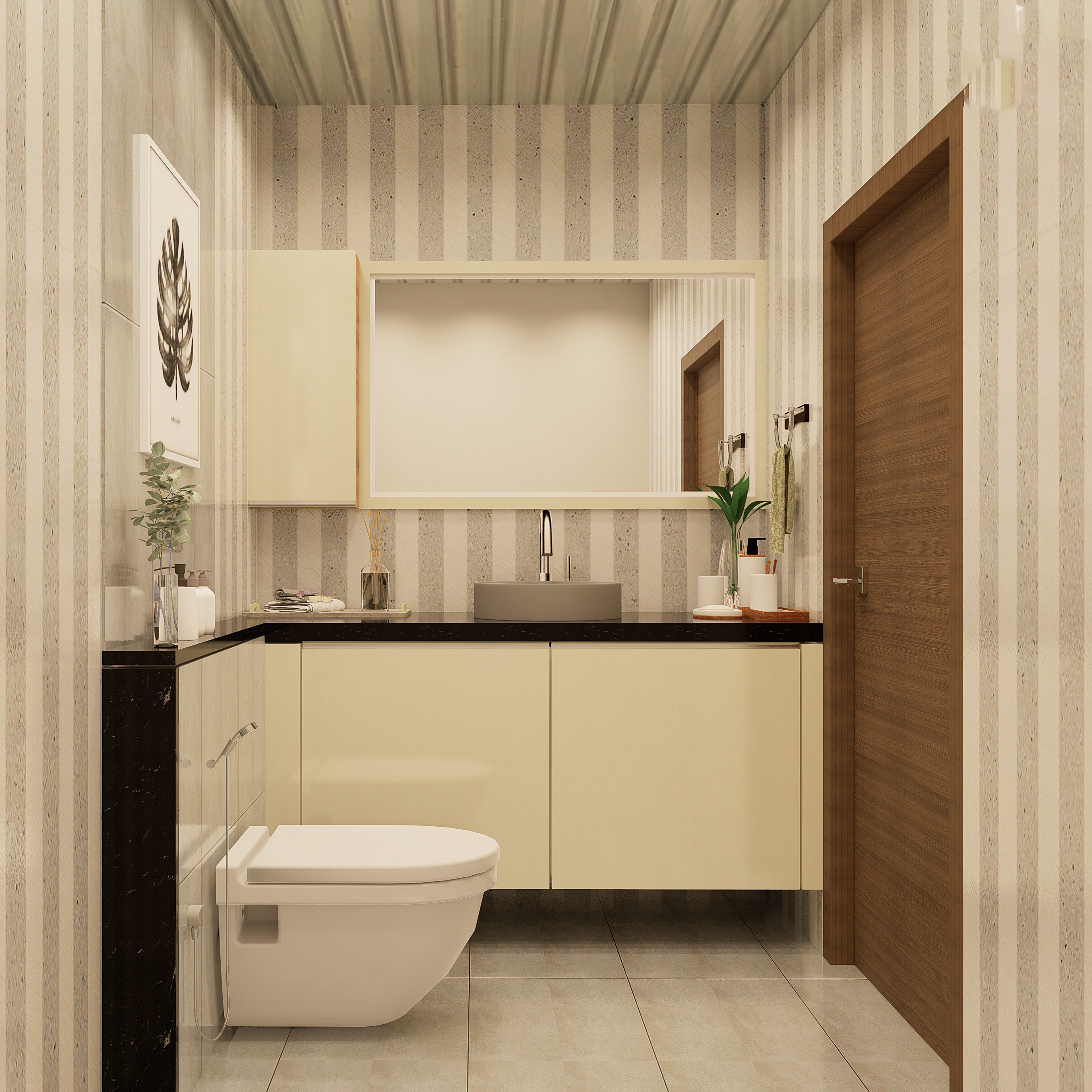 Modern Bathroom Design With Striped Wall Design