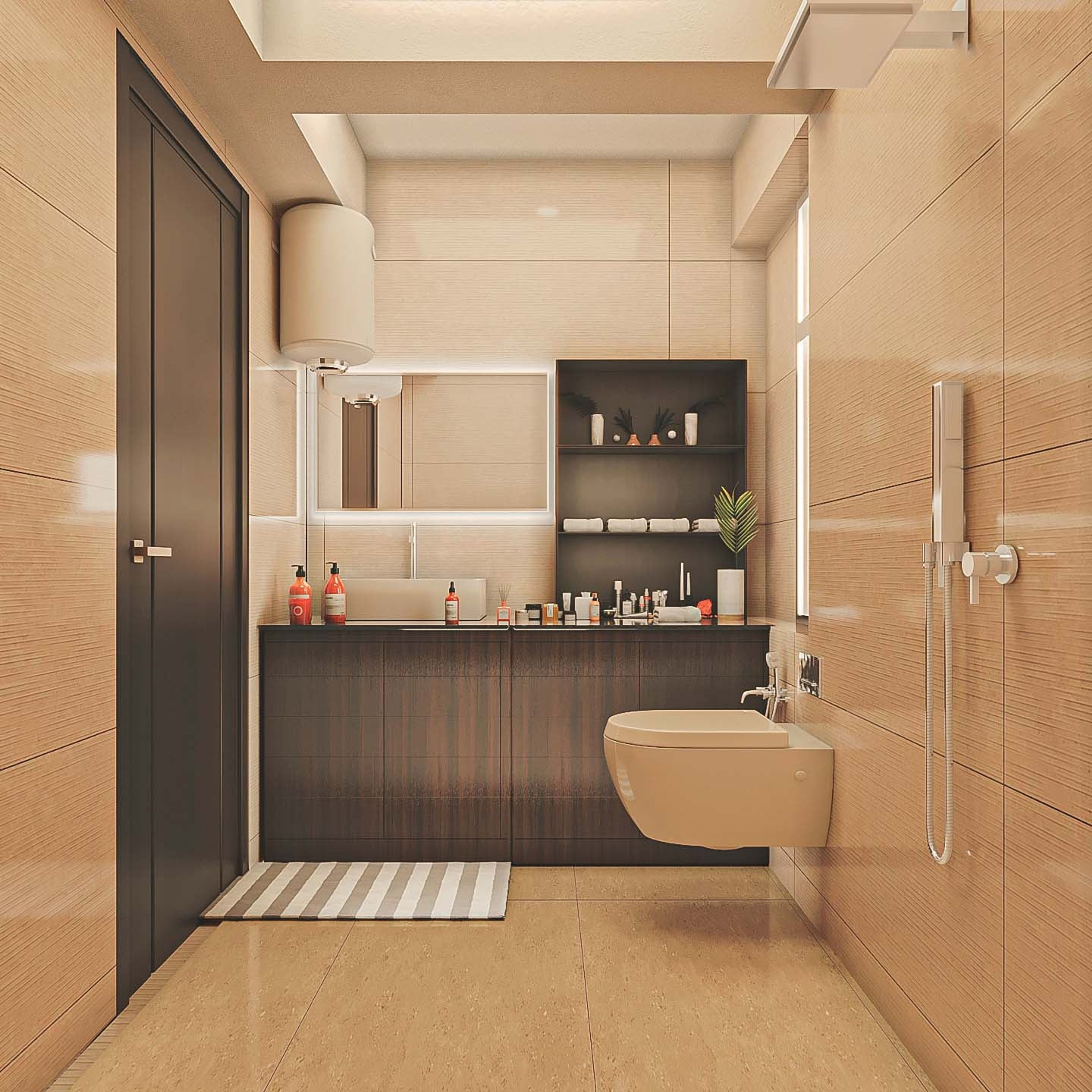 Modern Bathroom Design With Wooden Vanity Unit