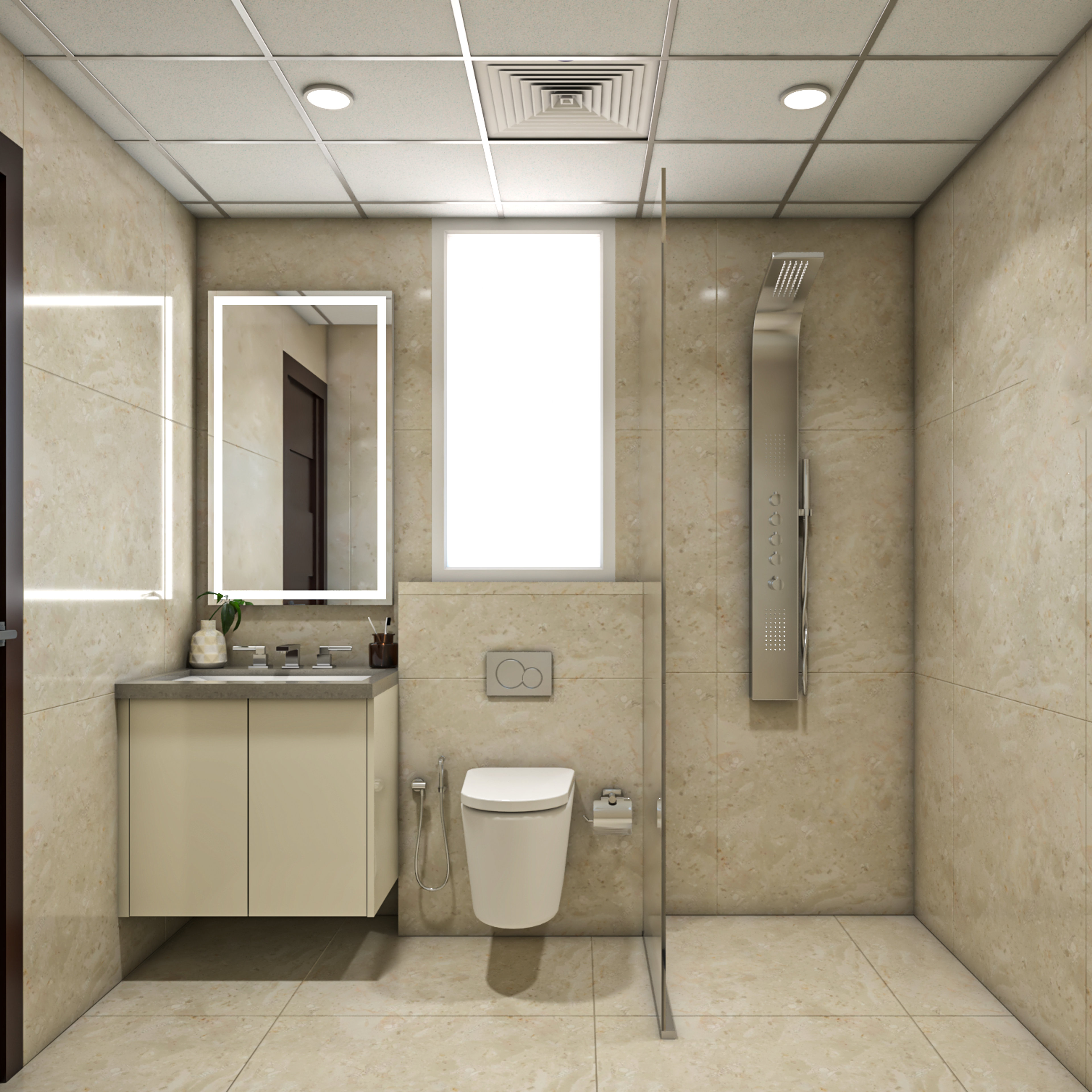 Modern Bathroom Design In Beige